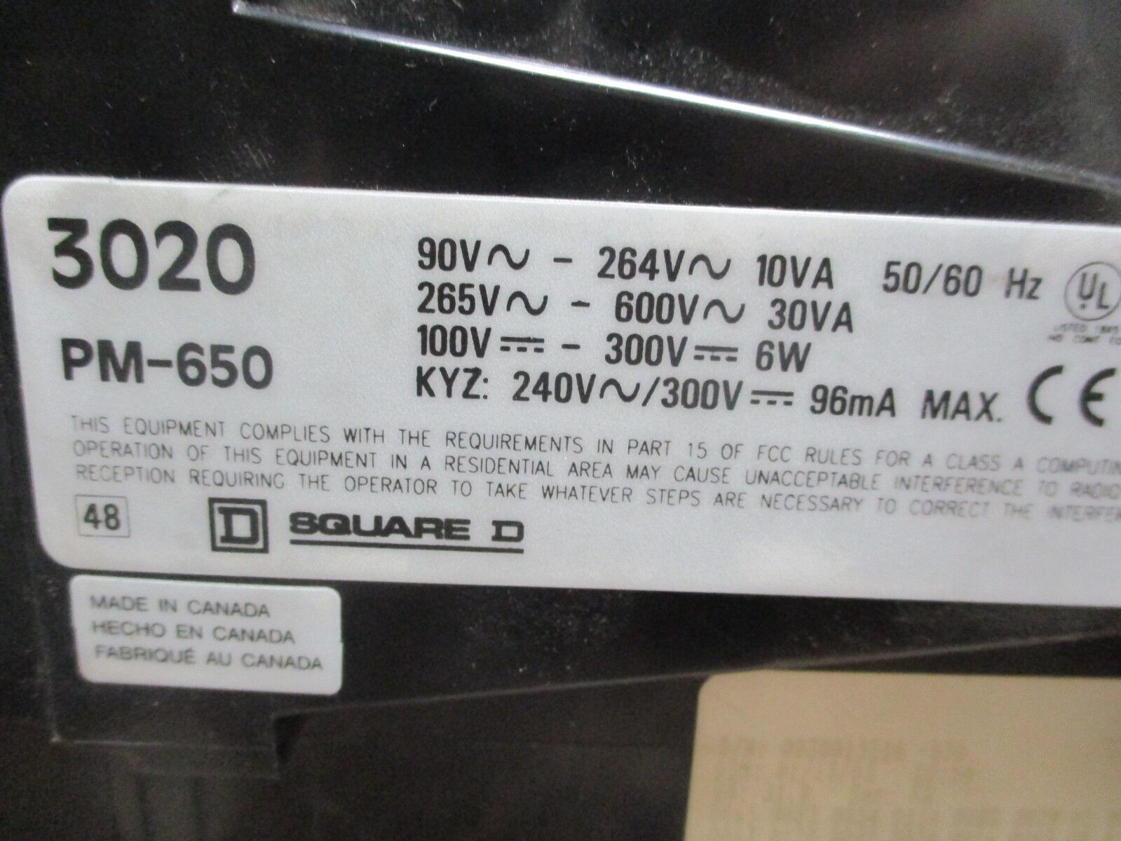 Square D PowerLogic Power Meter 3020 PMD-32 3020 PM650 Used