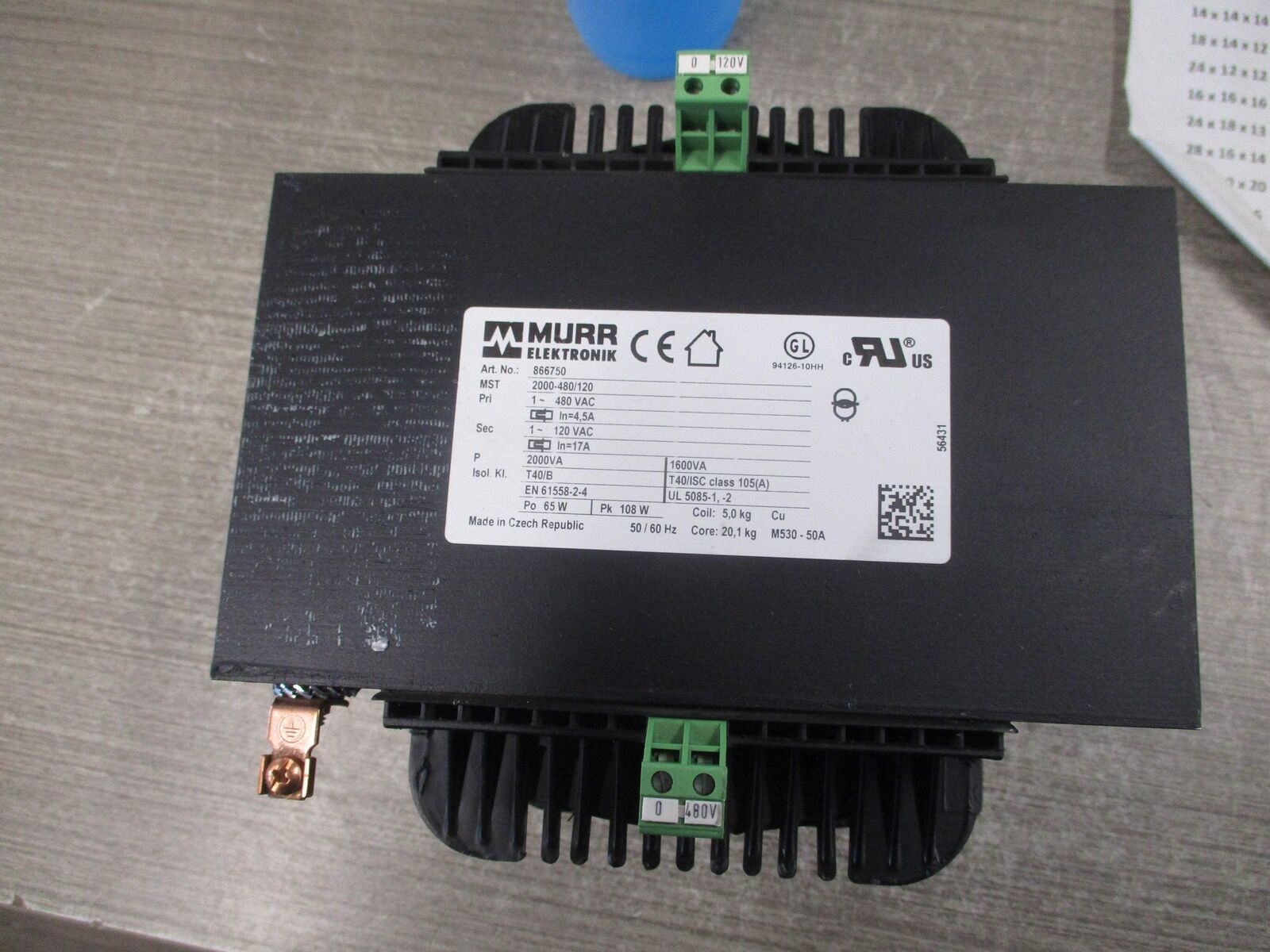Murr Elektronik Transformer 866750 2000VA Pri: 480V Sec: 120V 1Ph Used