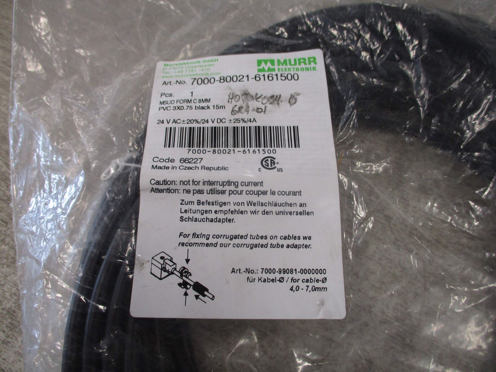 Murr MSUD Valve Plug Cable 7000-80021-6161500 24V AC/DC New Surplus