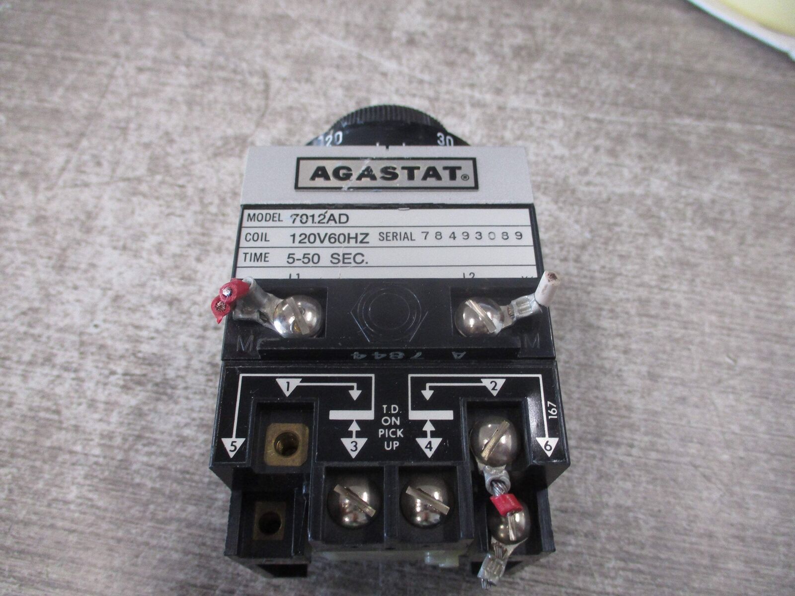 Agastat Timer 7012AD 120V Coil Time: 5-50 sec * Missing (2) Terminal Screws * Us
