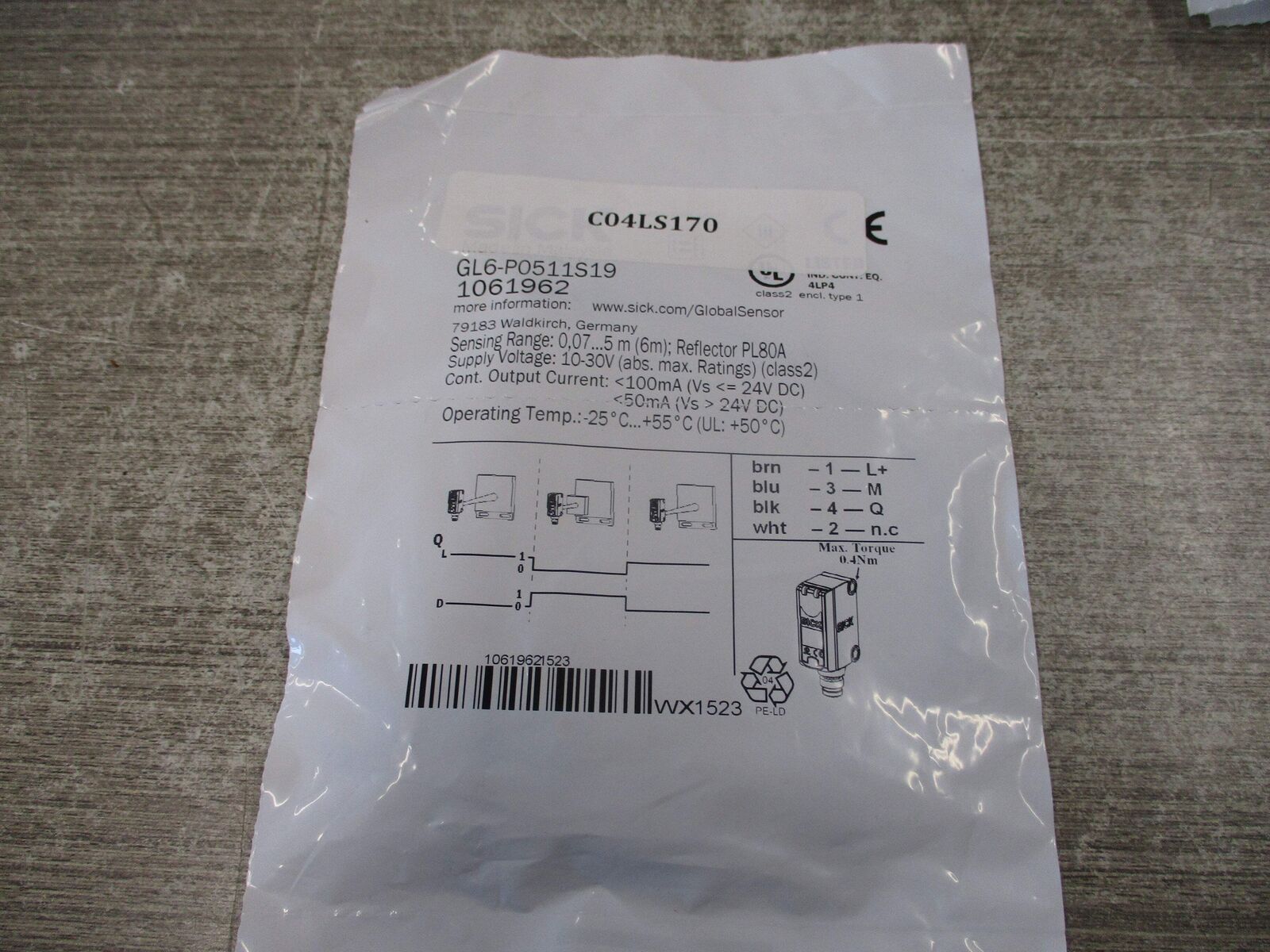 Sick Photoelectric Sensor GL6-P0511S19 New Surplus