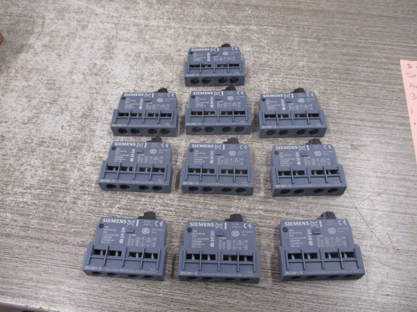 Siemens Aux Contact Block 3RV2901-1E 1 N.O. + 1 N.C. * Box of 10 * New Surplus