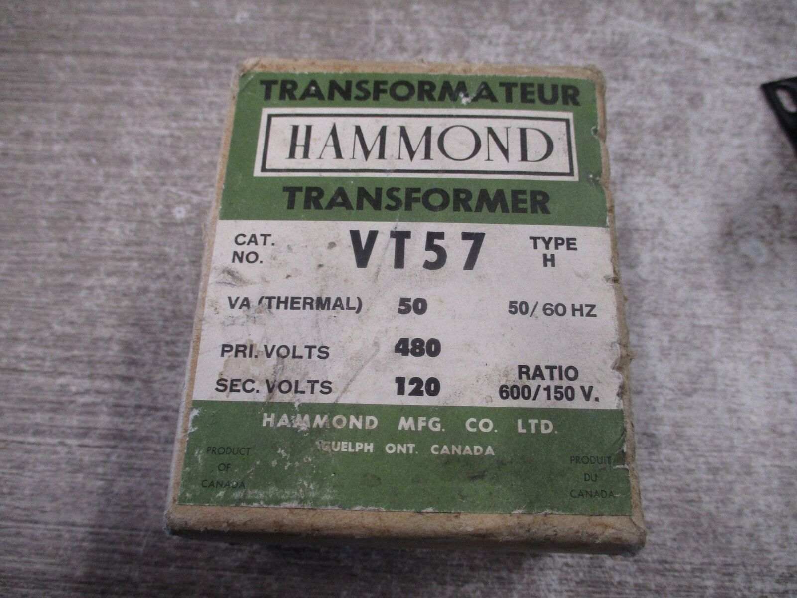 Hammond Transformer VT57 50VA Pri: 480V Sec: 120V 50/60Hz New Surplus