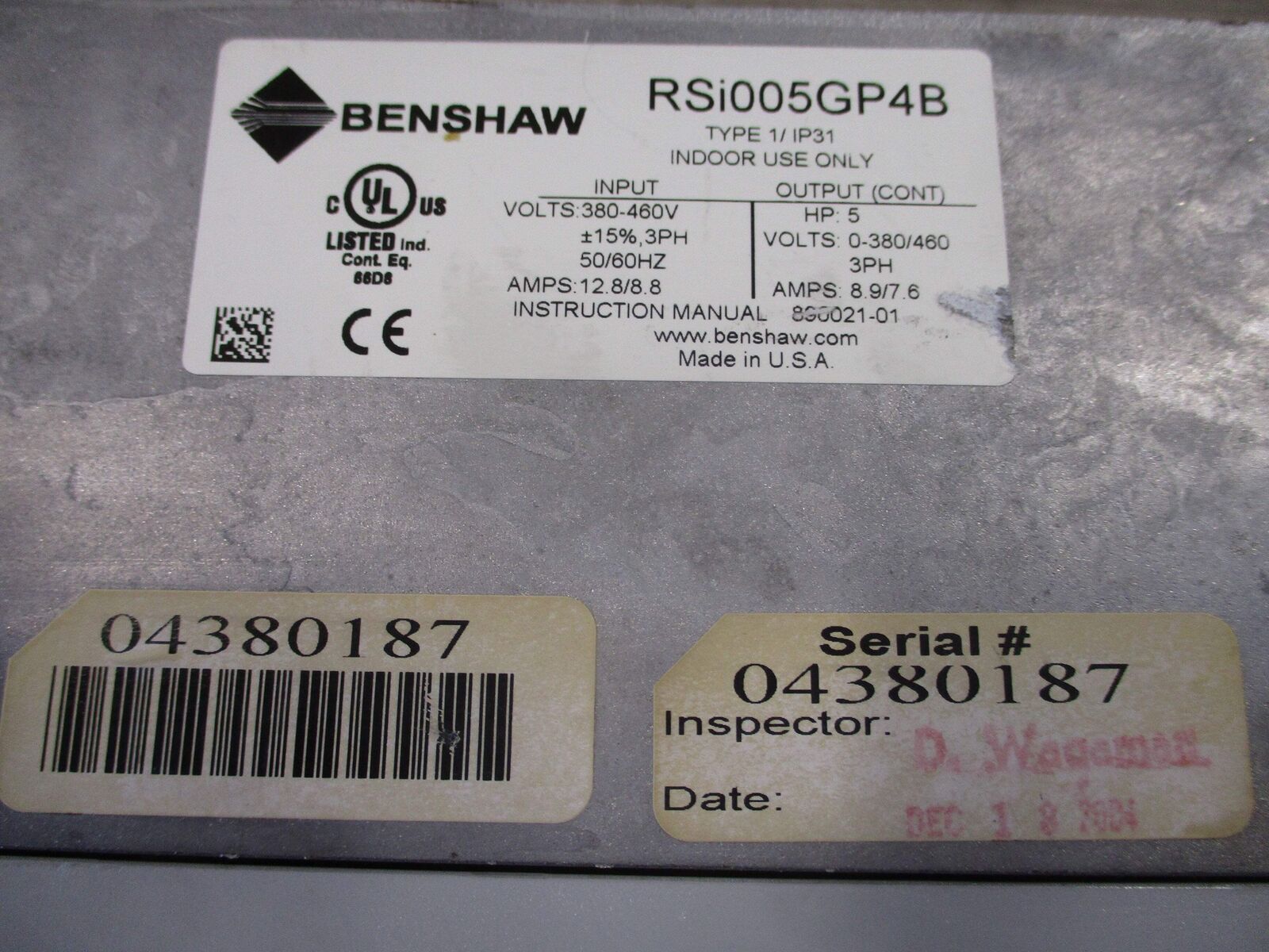 Benshaw AC Drive RSi005GP4B 5HP 3Ph Input: 380-460V / 3PH / 50/60Hz / 12.8/8.8A
