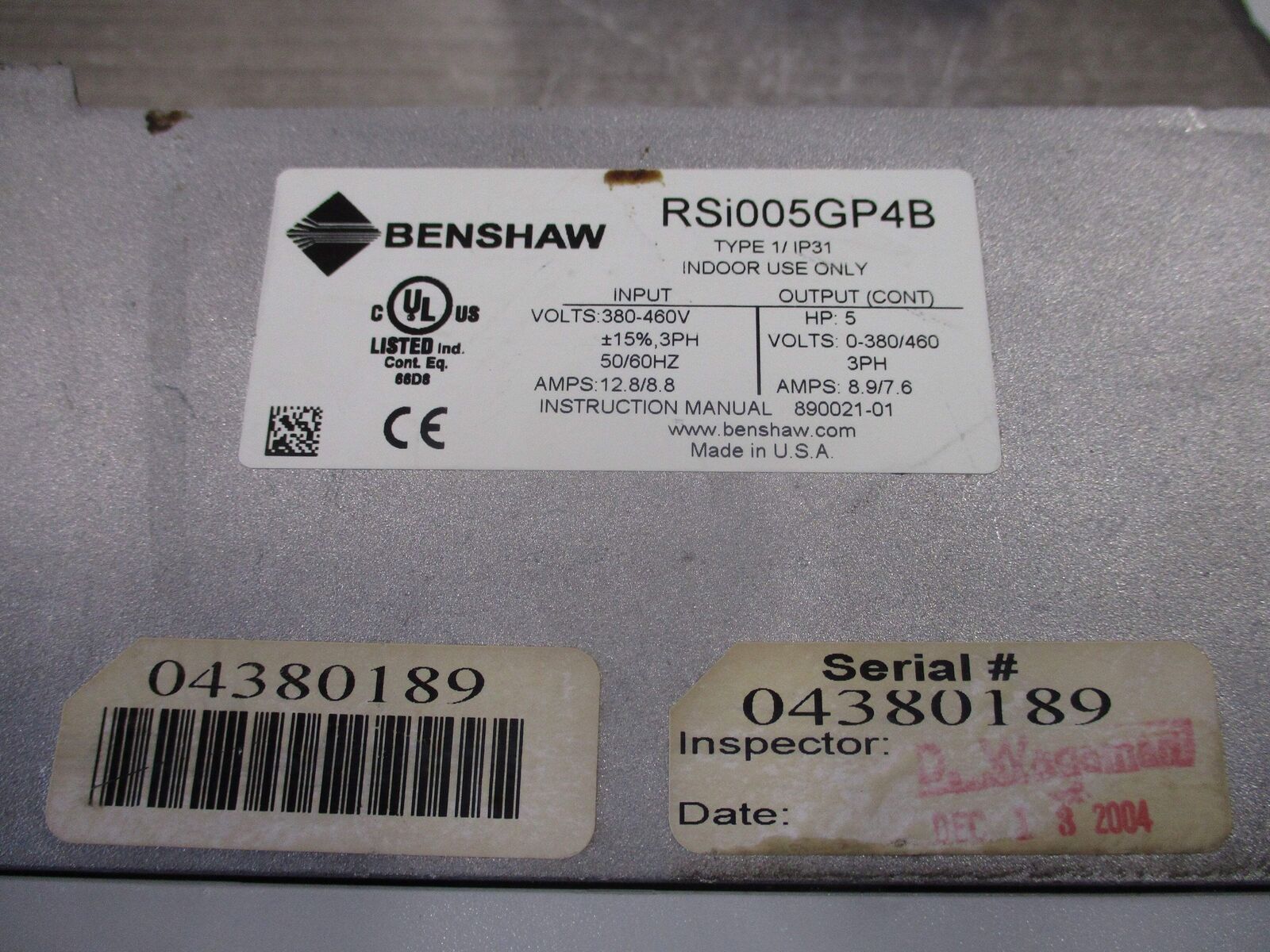 Benshaw AC Drive RSi005GP4B 5HP 3Ph Input: 380-460V / 3PH / 50/60Hz / 12.8/8.8A