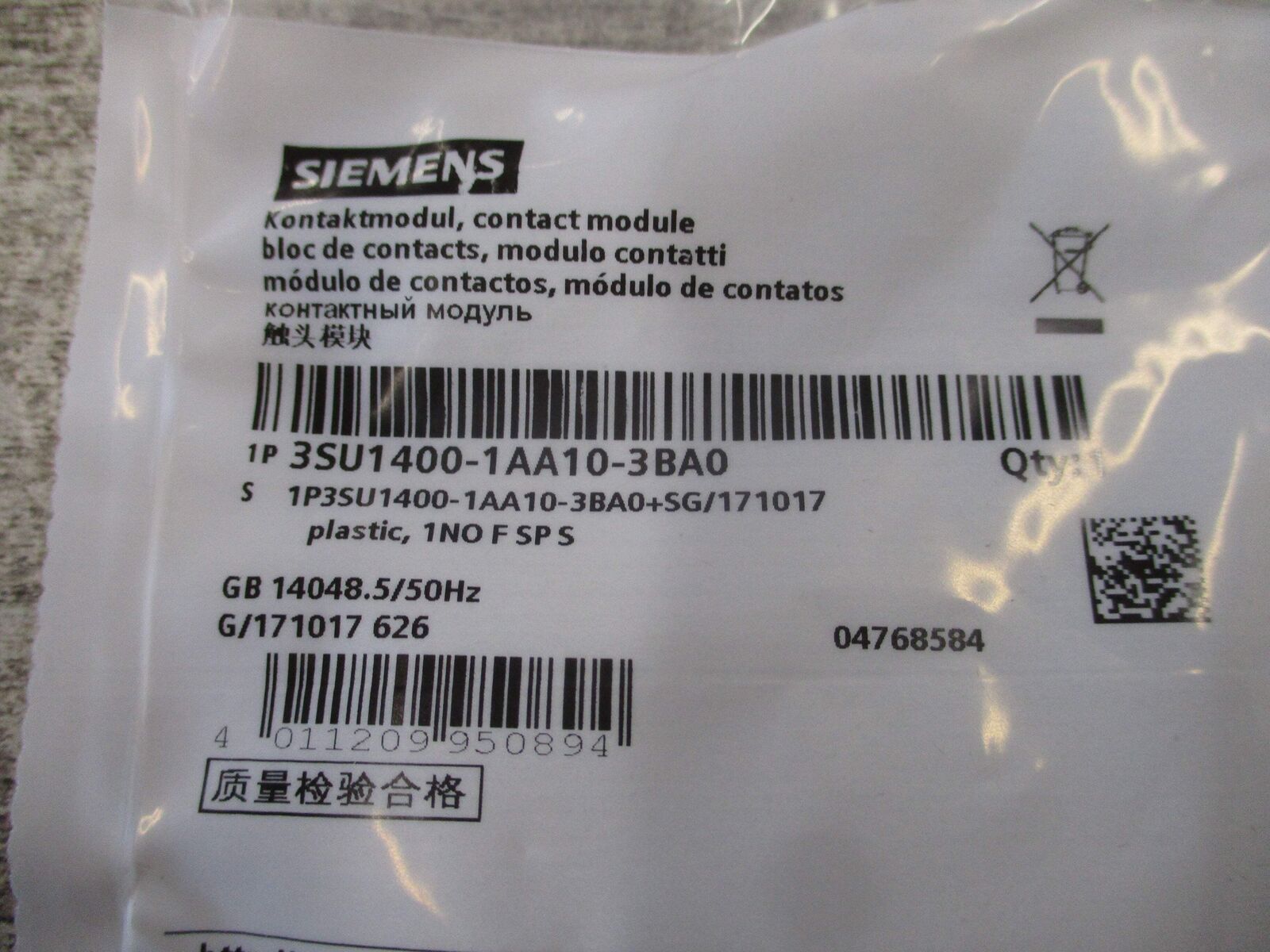 Siemens Contact Block 3SU1400-1AA10-3BA0 New Surplus