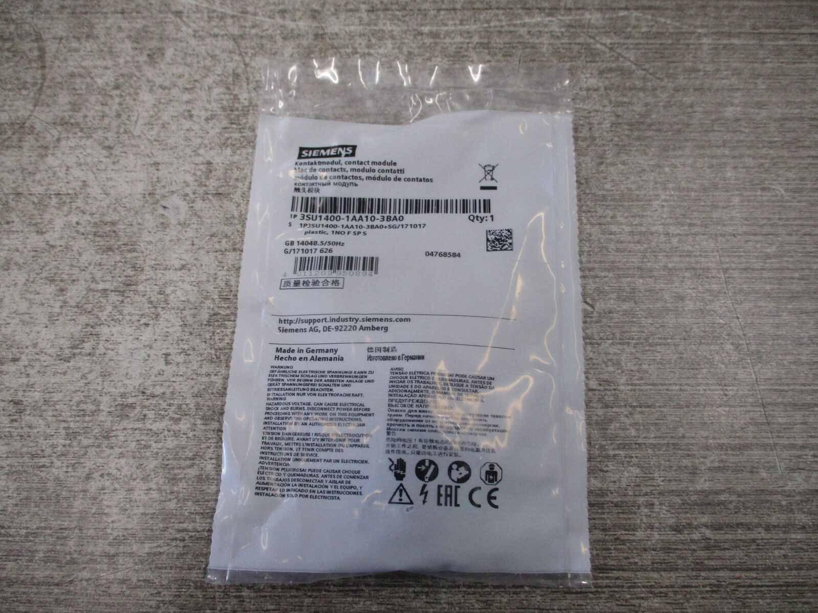 Siemens Contact Block 3SU1400-1AA10-3BA0 New Surplus
