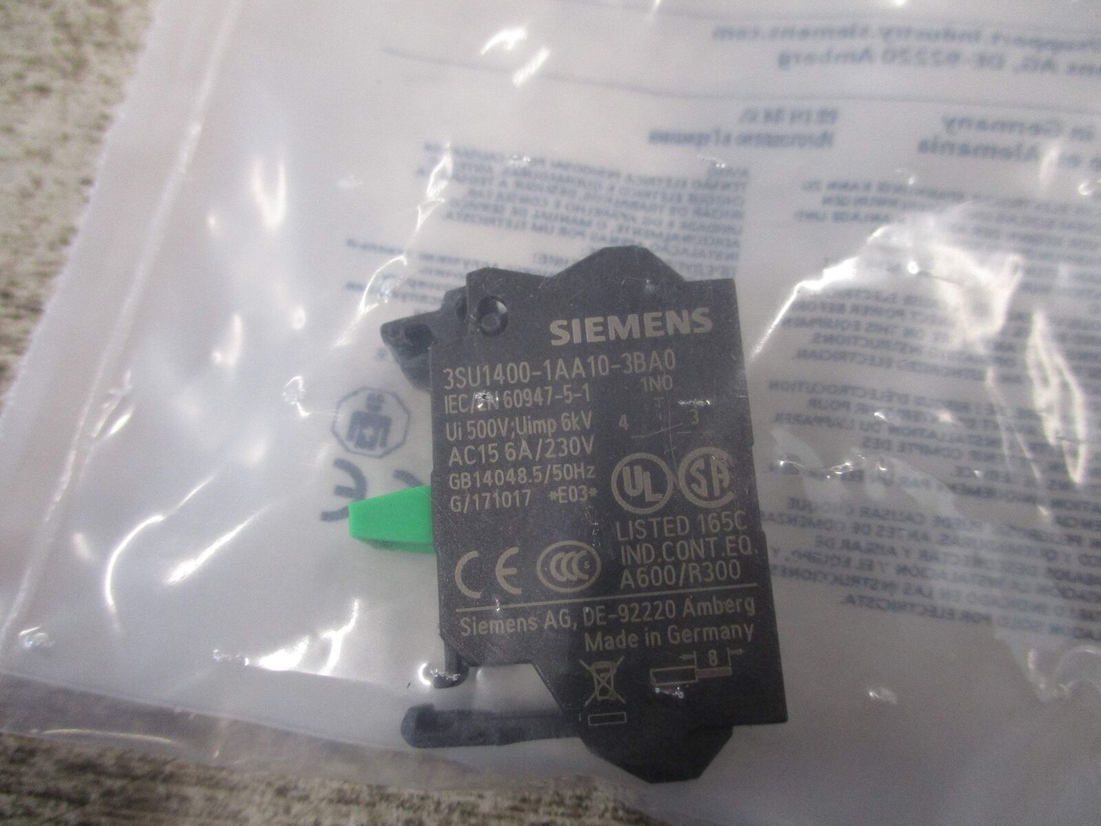 Siemens Contact Block 3SU1400-1AA10-3BA0 New Surplus