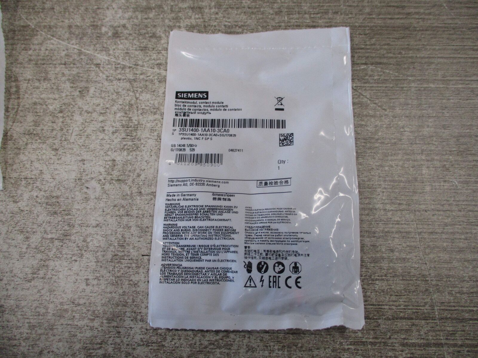 Siemens Contact Module 3SU1400-1AA10-3CA0 New Surplus