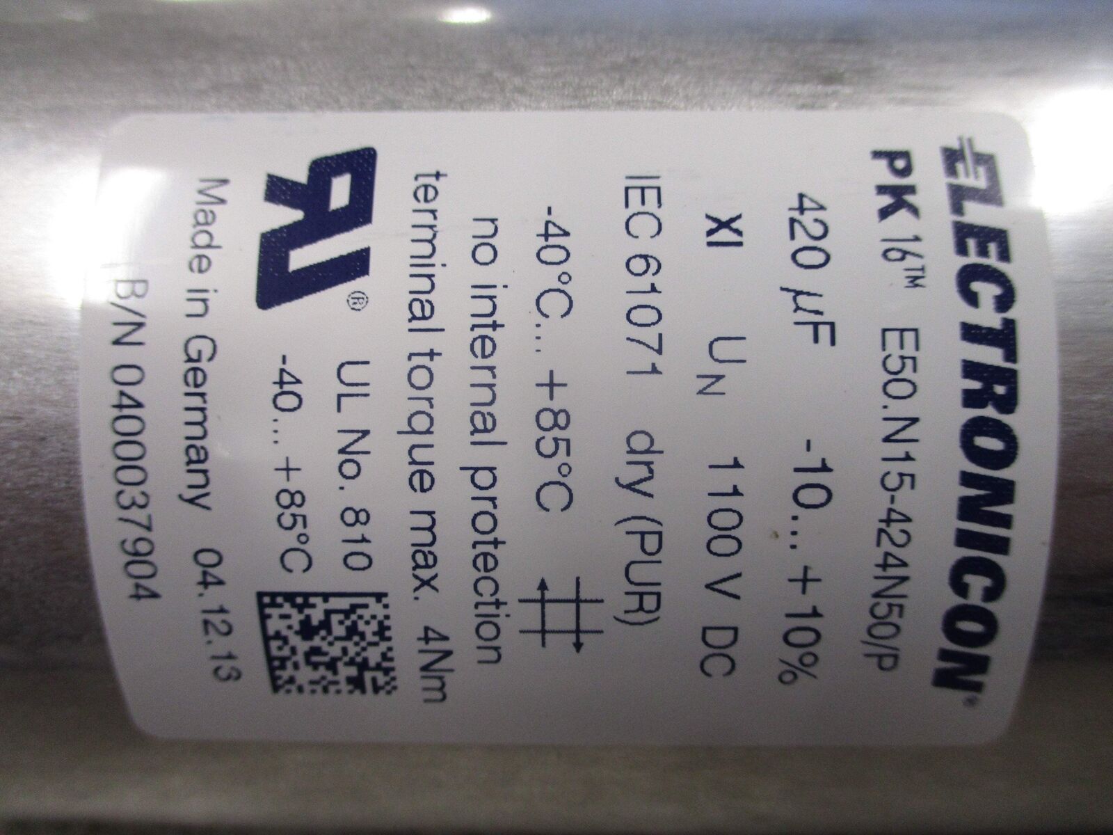Electronicon PK16 Capacitor E50.N15-424N50/P 420uF 1100VDC *No Box* New Surplus