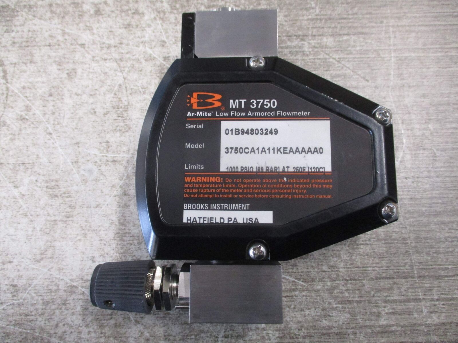 Brooks MT 3750 Ar-Mite Low Flow Armored Flowmeter 3750CA1A11KEAAAAA0 1000PSIG Us