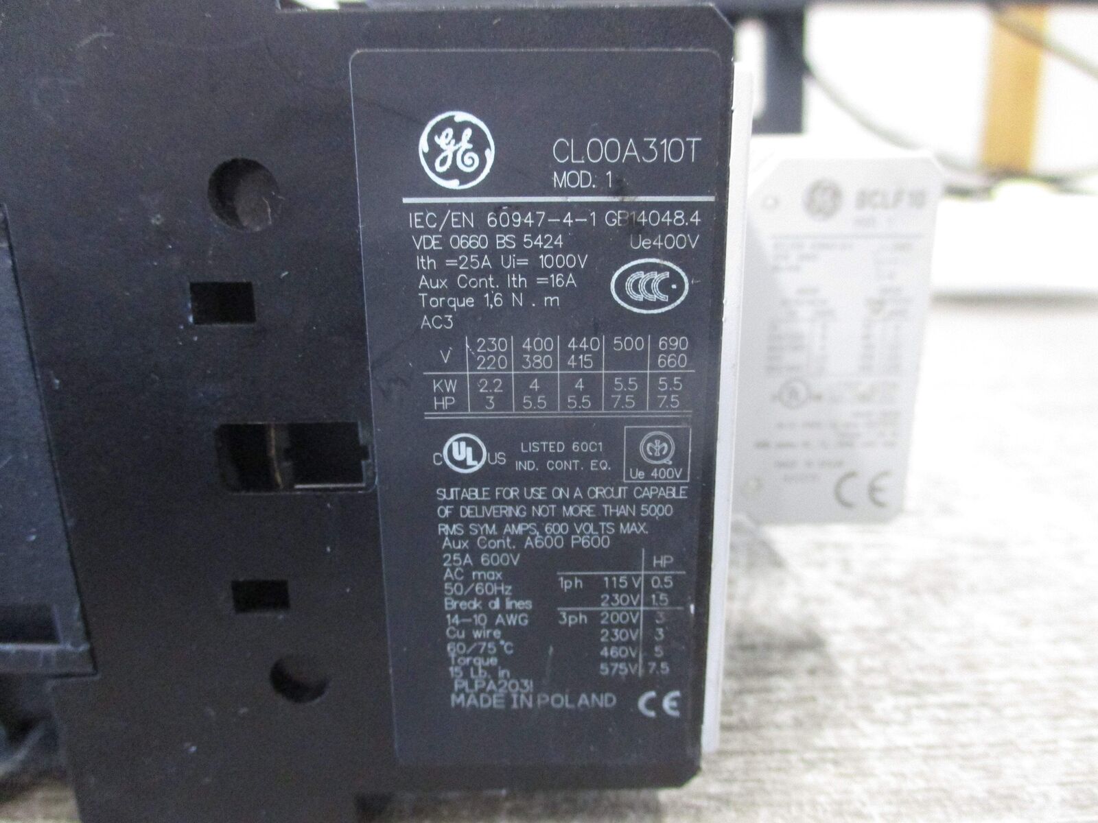 GE Reversing Contactor CL00A310T 120V coil 25A 600V (3) Aux Contacts Used