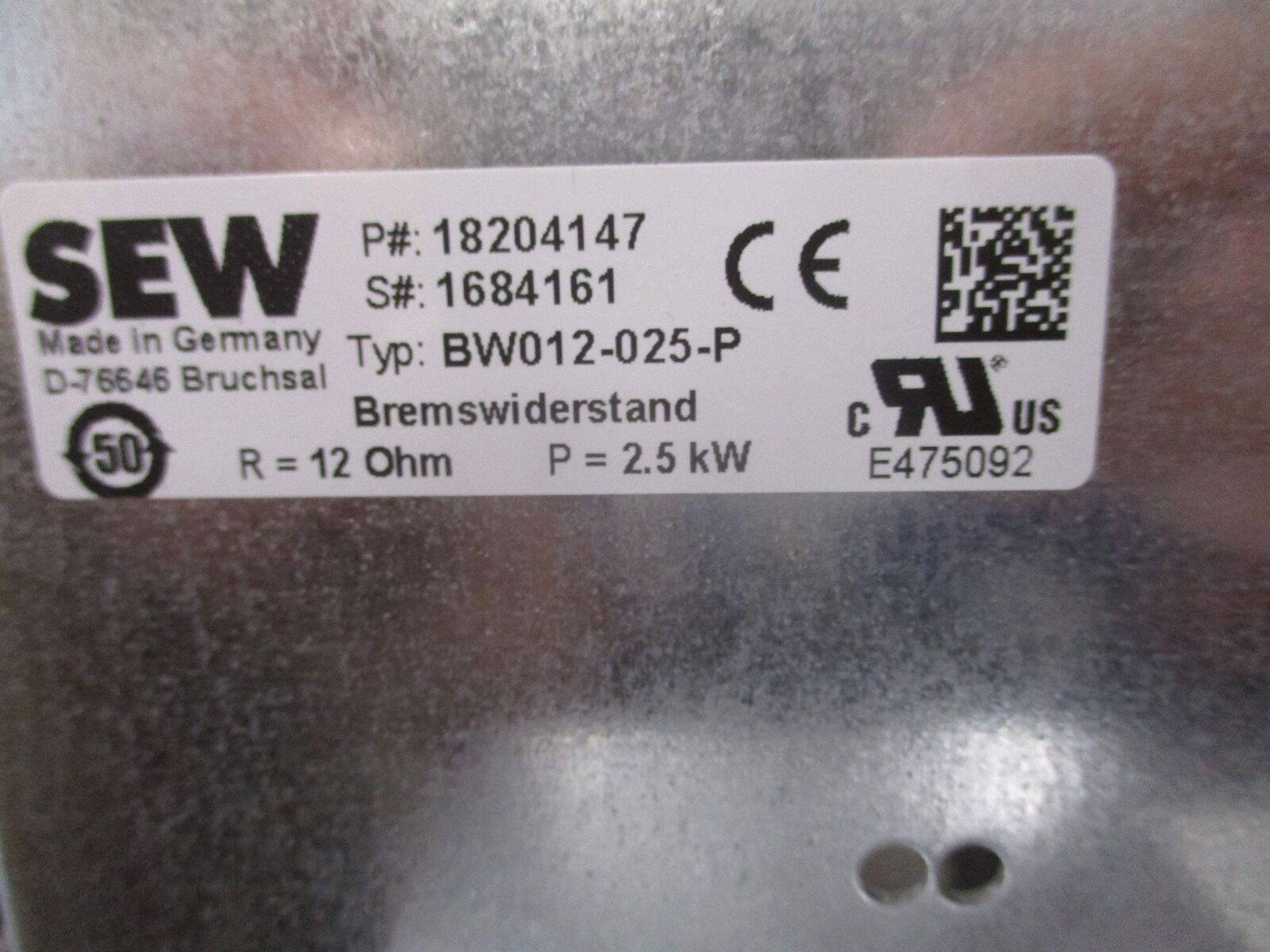 Sew-Eurodrive Brake Resistor 18204147 Type: BW012-025-P 12 Ohm 2.5kW New Surplus