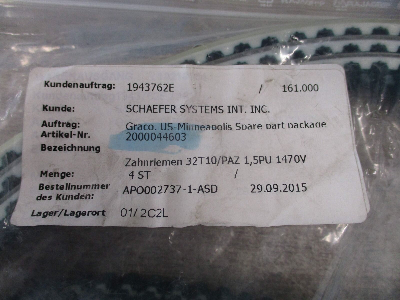 Graco Timing Belt 2000044603 32T10/PAZ 1, 5PU 1470V * No Box * New Surplus