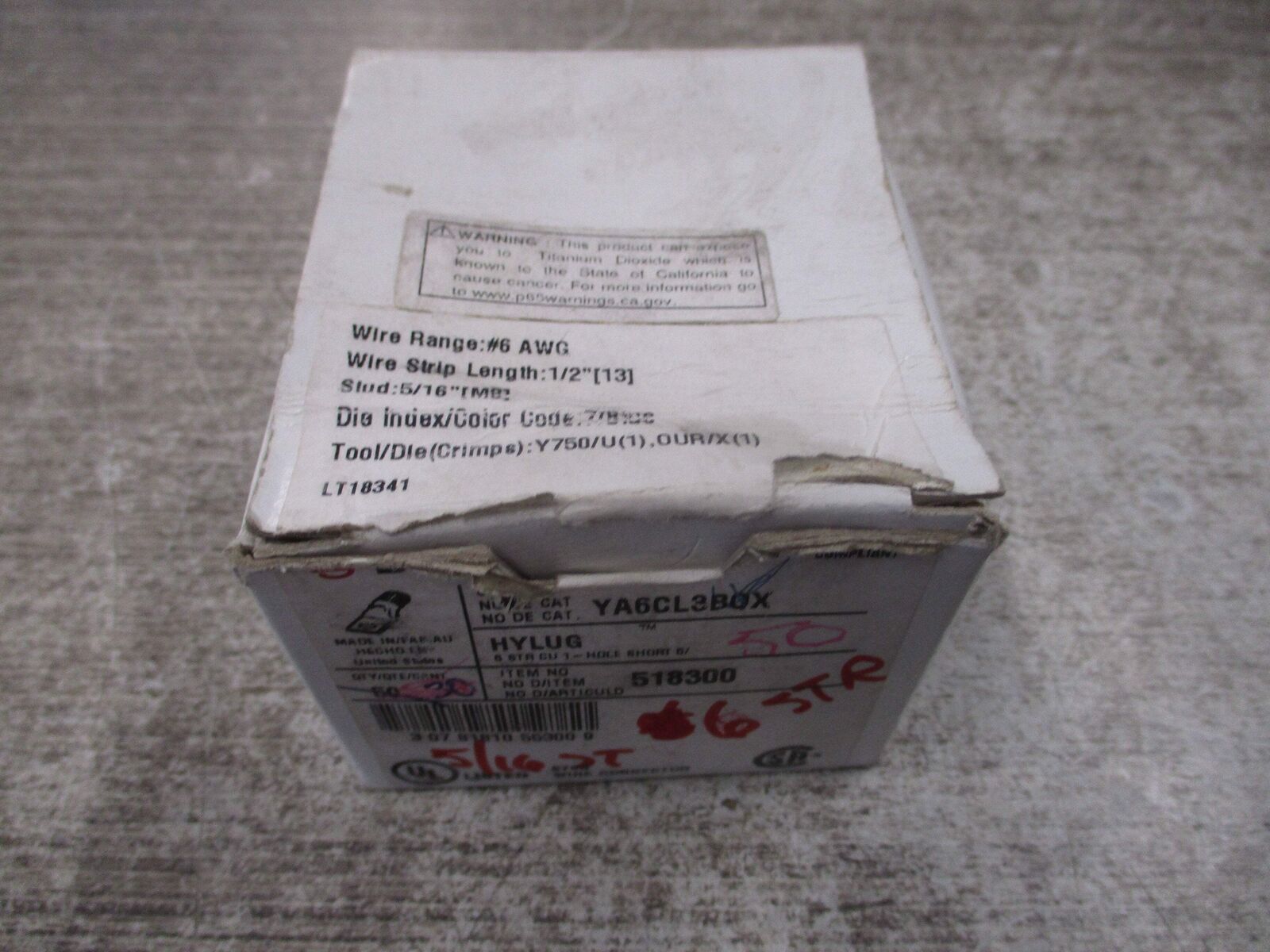 Burndy Hylug Crimp Lug YA6CL3BOX 1-Hole 6 STR * Box of 47 * New Surplus