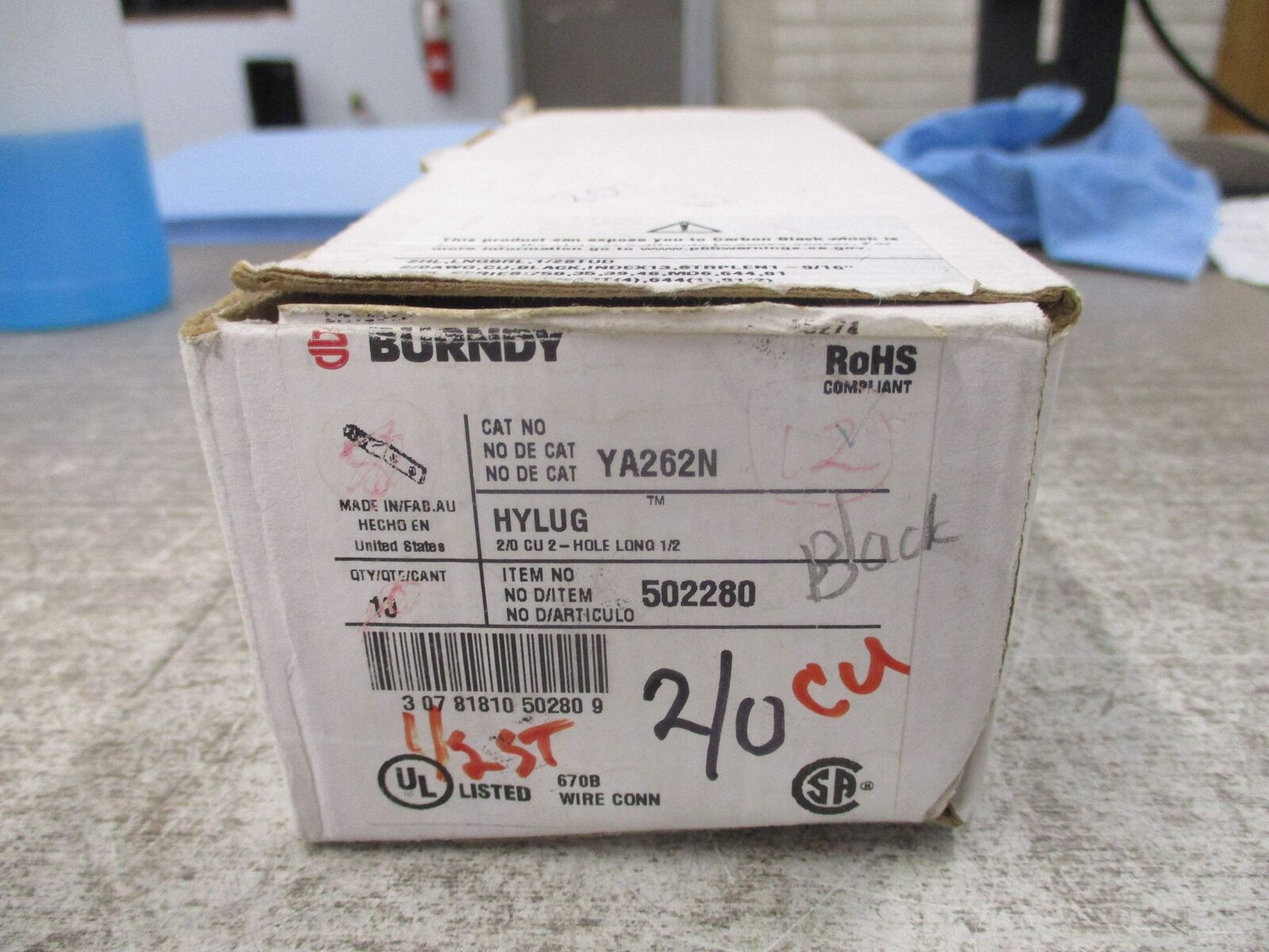 Burndy Hylug Crimp Lug YA262N 2-Hole 2/0 * Box of 10 * New Surplus
