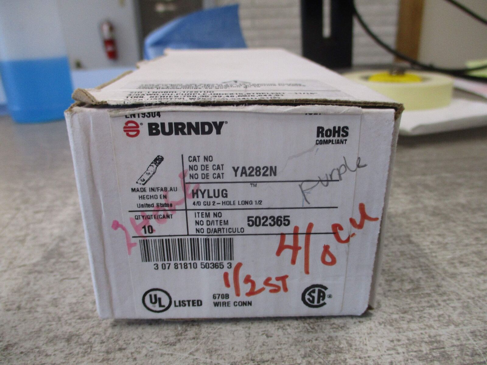 Burndy Hylug Crimp Lug YA282N 2-Hole 4/0 * Box of 10 * New Surplus