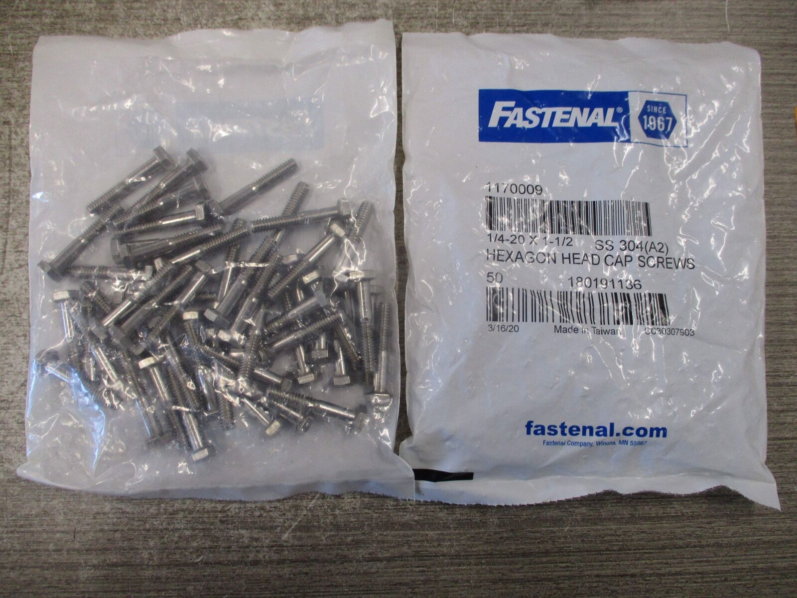 fastenal Stainless Steel Hexagon Head Cap Screw 1170009 1/4-20 X 1-1/2 * 2 Bags