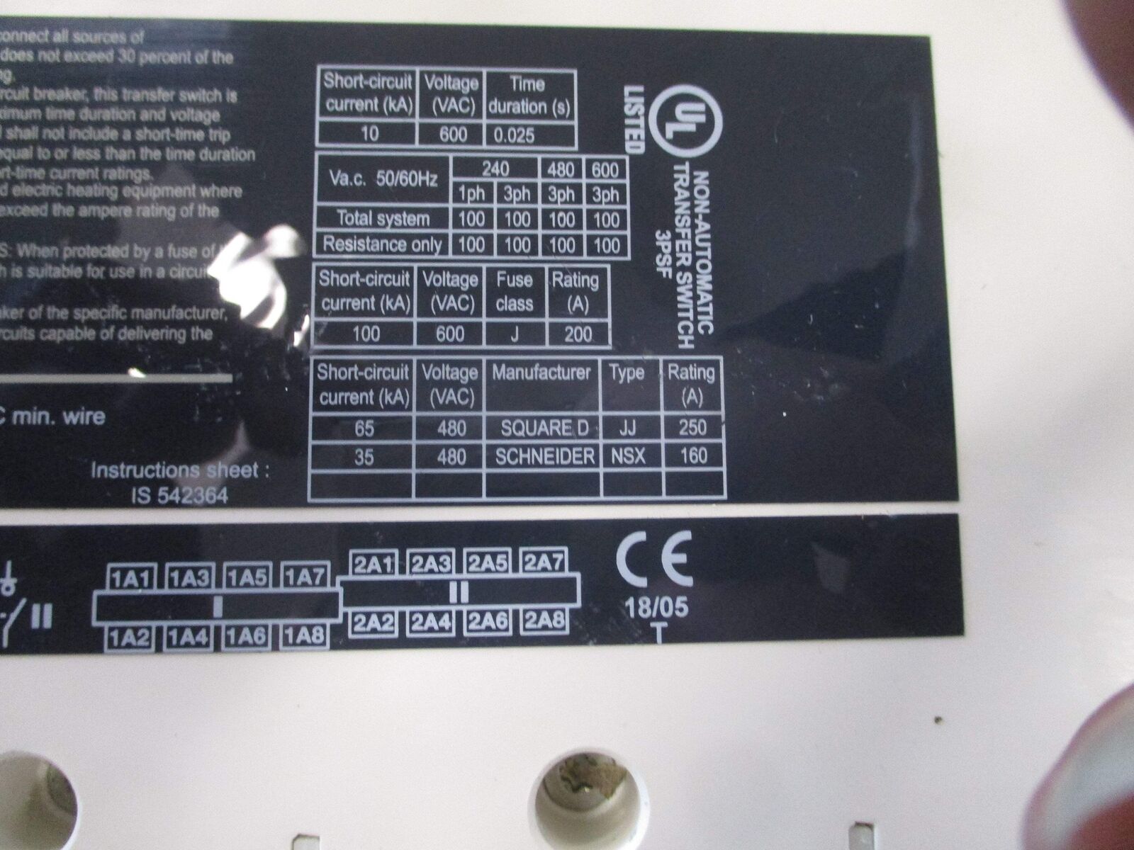Socomec Sircover Non-Automatic Transfer Switch 41504012 100A 600V Used