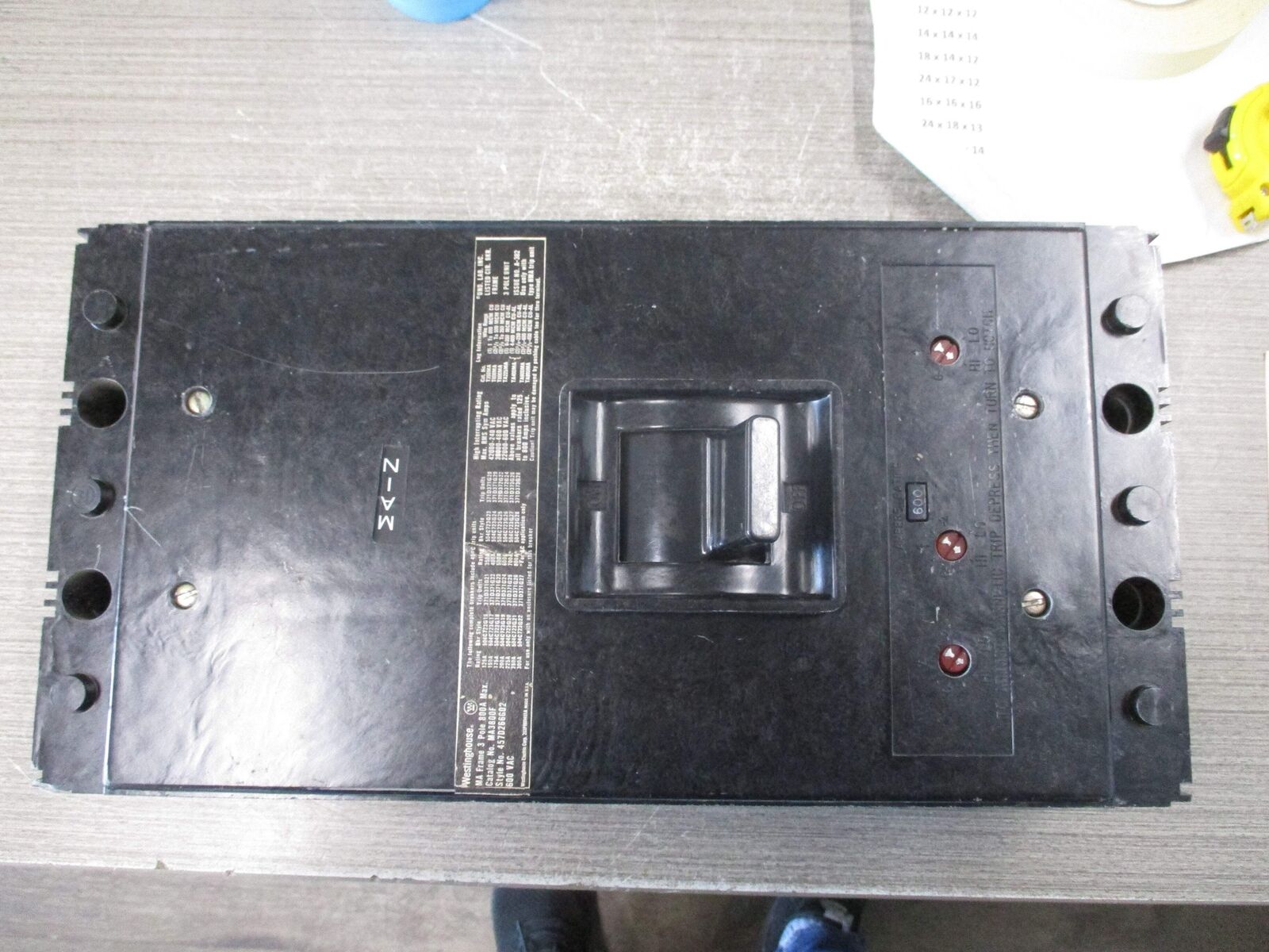 Westinghouse Circuit Breaker MA3800F 600A Trip 600V 3P Used
