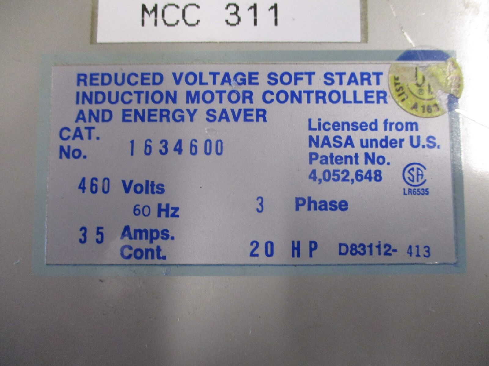 Nordic MS-3 Soft Start 1634600 20HP 460V 3Ph 60Hz 35A Used