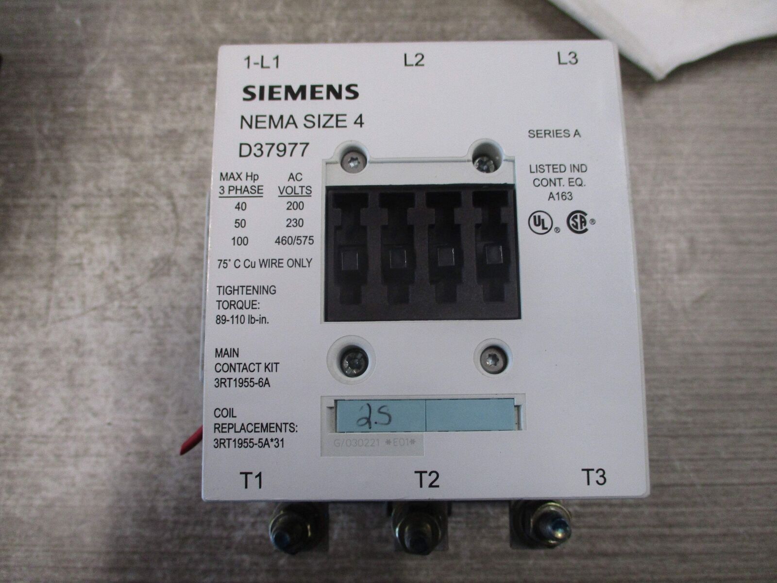 Siemens Size 4 Contactor D37977 440-480V Coil Used