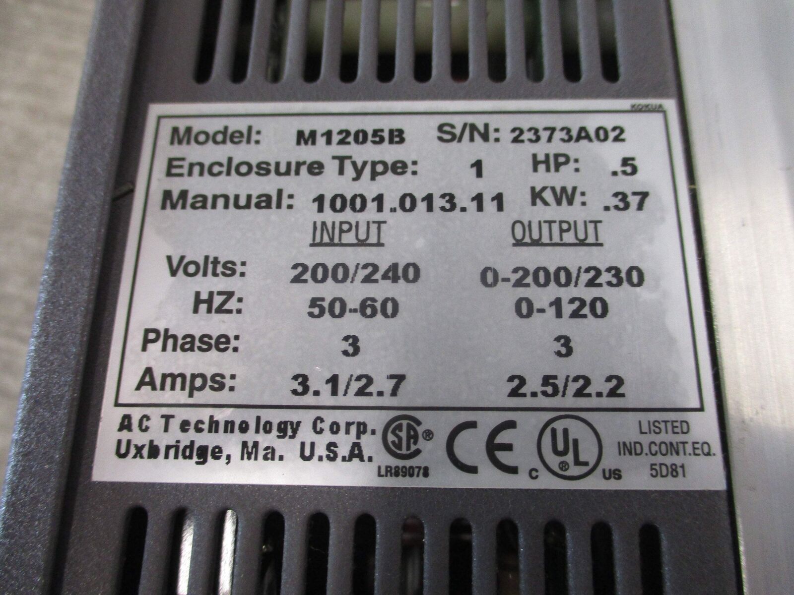AC Tech MC Series Intelligent AC Drive M1205B 0.5HP 3PH Input: 200/240V 56-60Hz