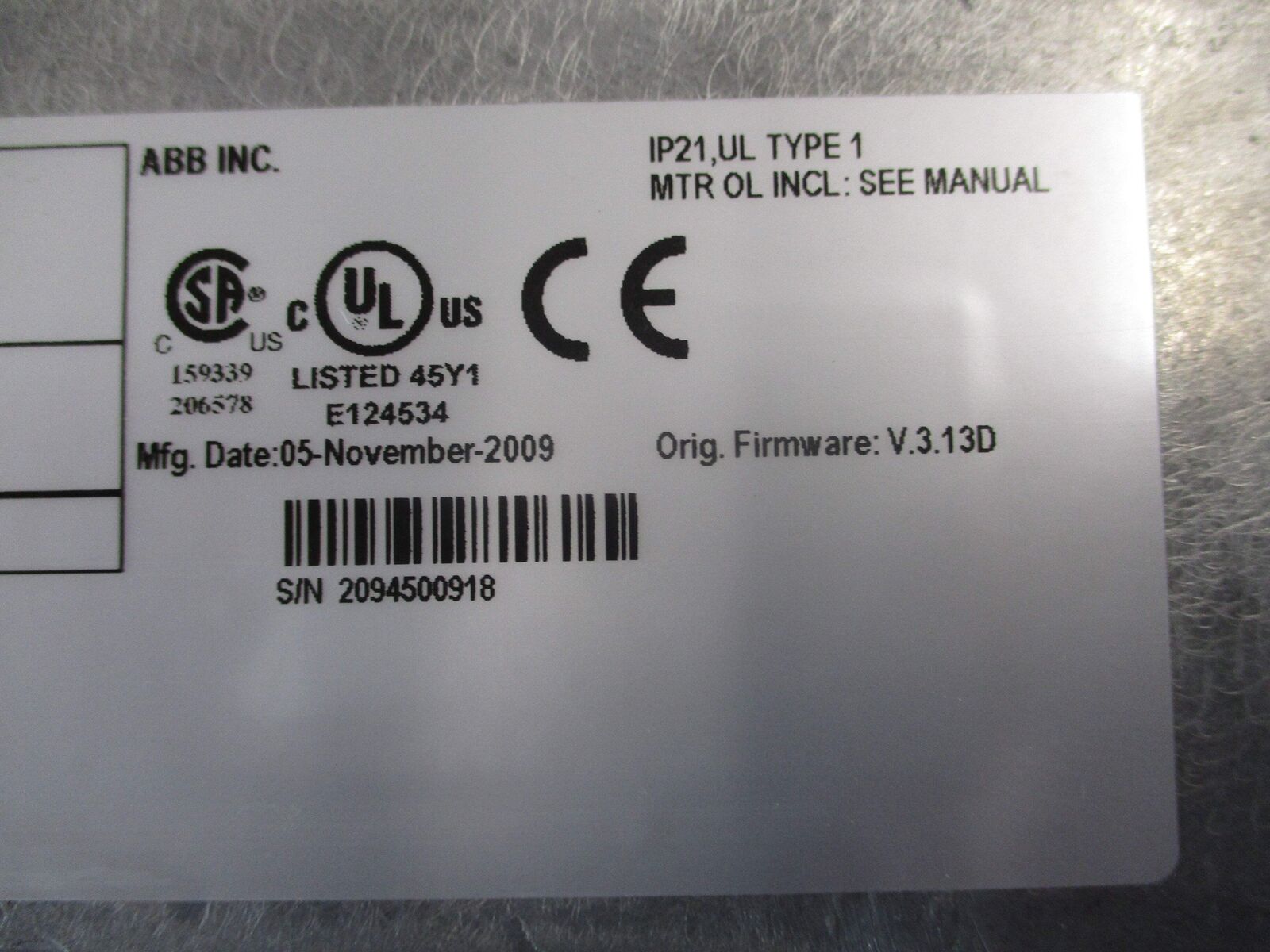 ABB ACH550 AC Drive ACH550-UH-017A-2 5HP/2HP Input: 3PH 48-63HZ 208-240VAC 17A /
