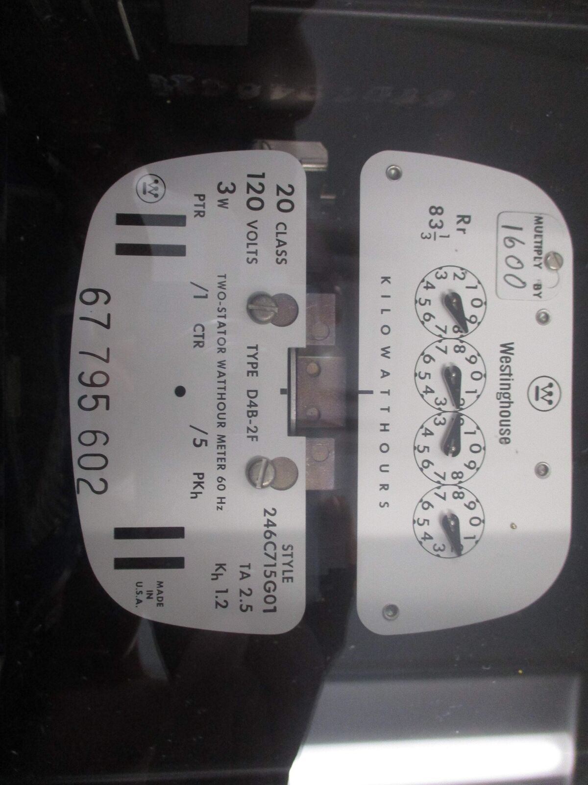 Westinghouse Type D4B-2F Watthour Meter 246C715G01 120V 60Hz Used