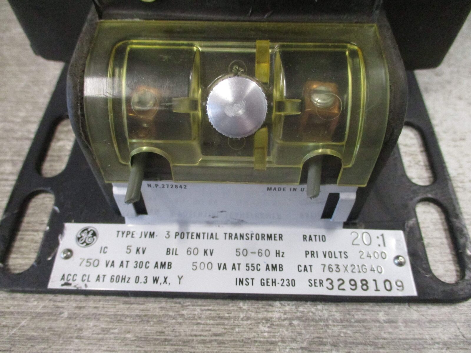 GE Type JVM-3 Potential Transformer 763X21G40 Pri: 2400V Ratio 20:1 50-60Hz Used