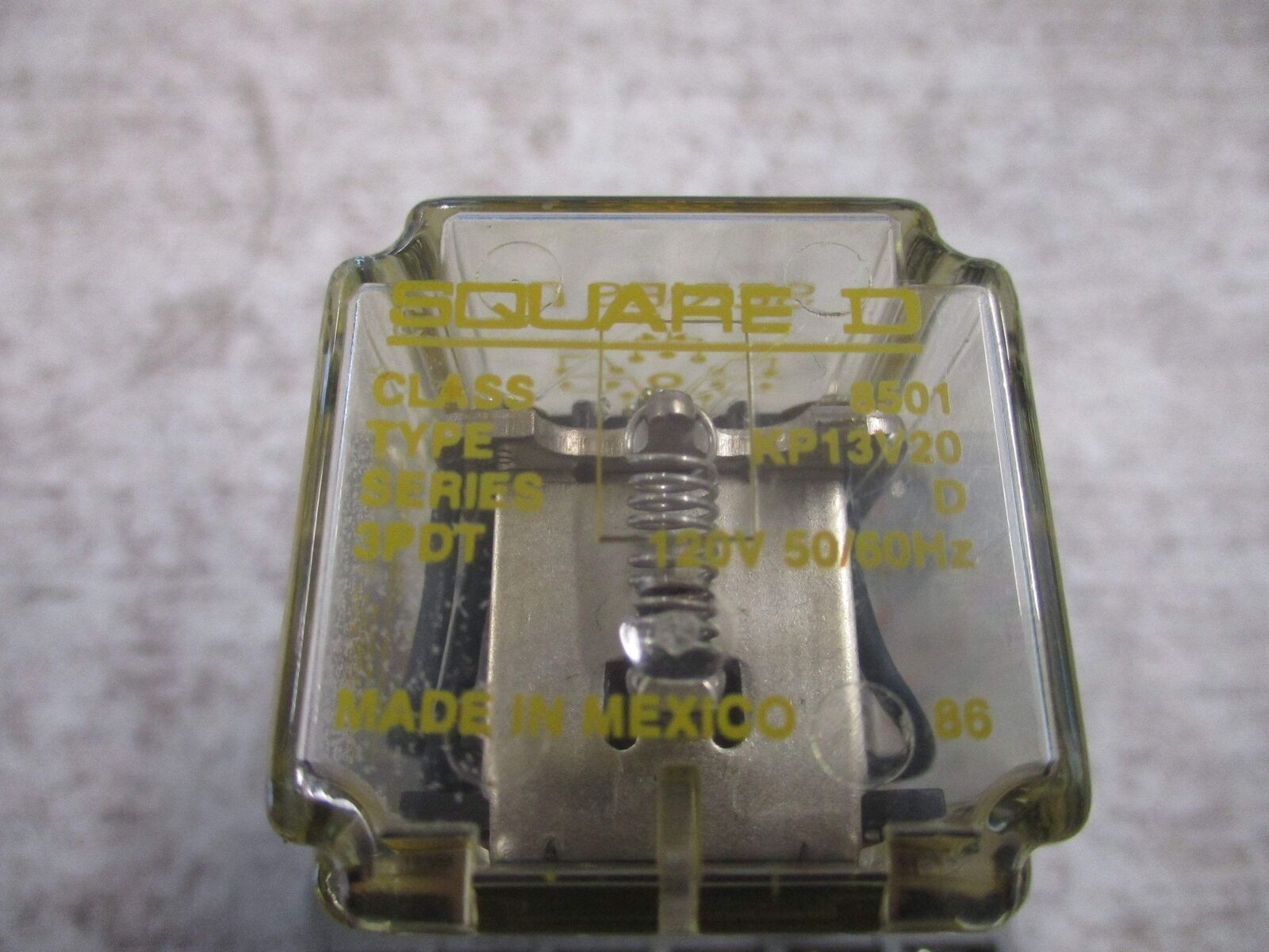 Square D Relay 8501 KP13V20 Ser. D 120V coil W/Base Used