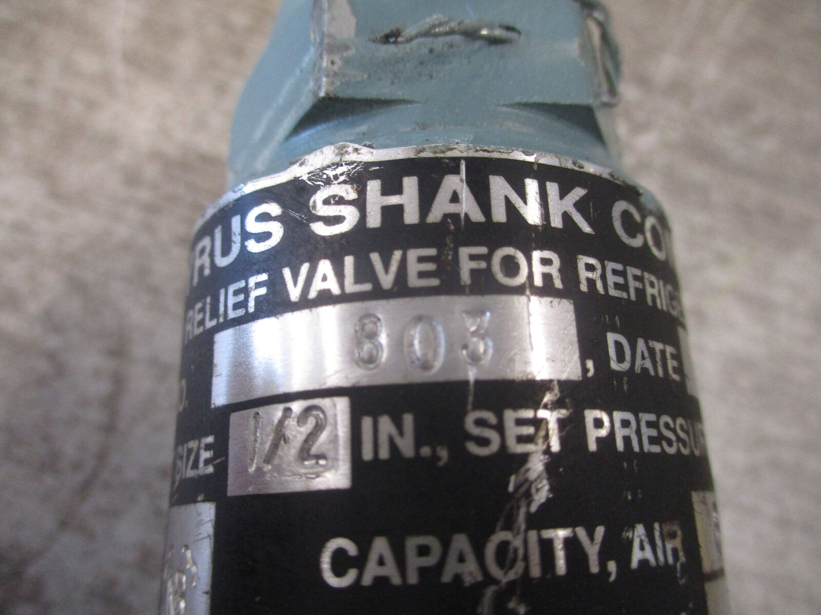 Cyrus Shank Safety Relief Valve 803 1/2" 689SCFM 300PSIG W/Gauge Used