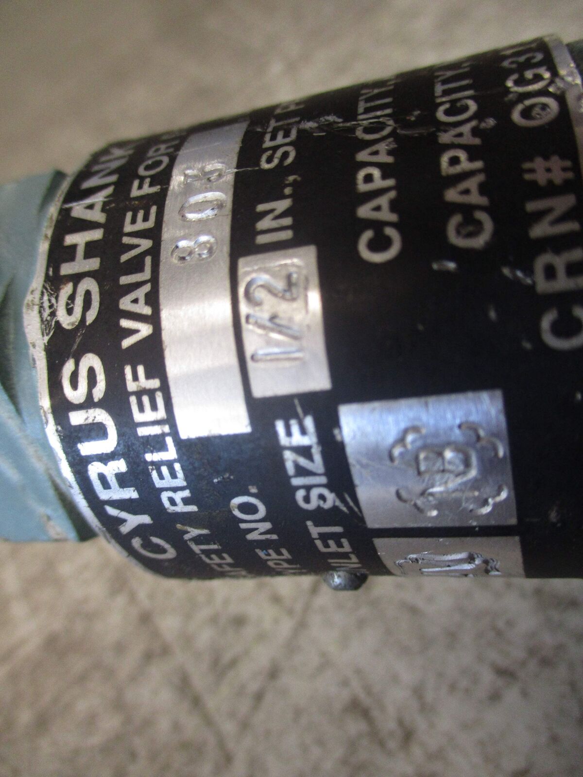 Cyrus Shank Safety Relief Valve 803 1/2" 689SCFM 300PSIG W/Gauge Used