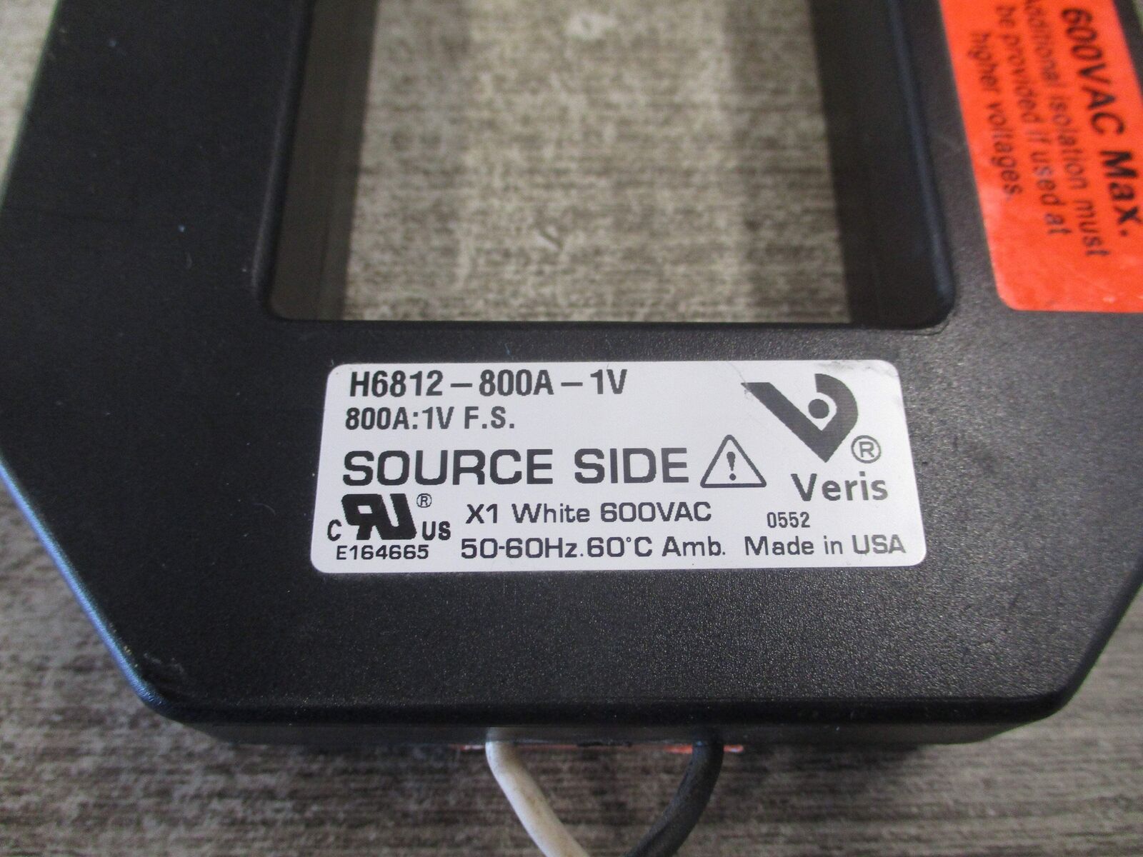 Veris Current Transformer H6812-800A-1V 800A: 1V F.S. Used