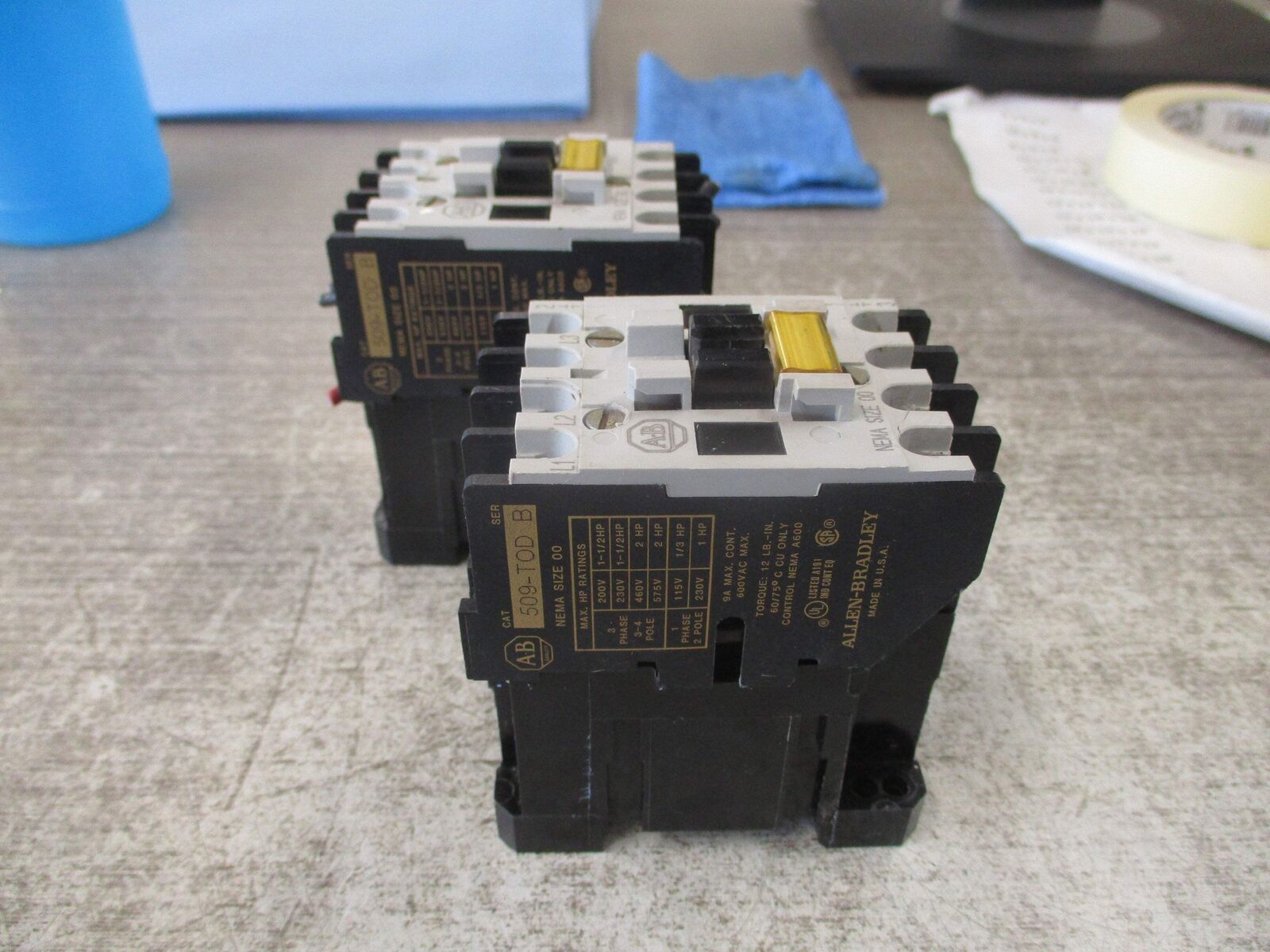Allen-Bradley Size 00 Contactor 509-TOD Ser. B 120V Coil 9A 600V *Lot of 2* Used