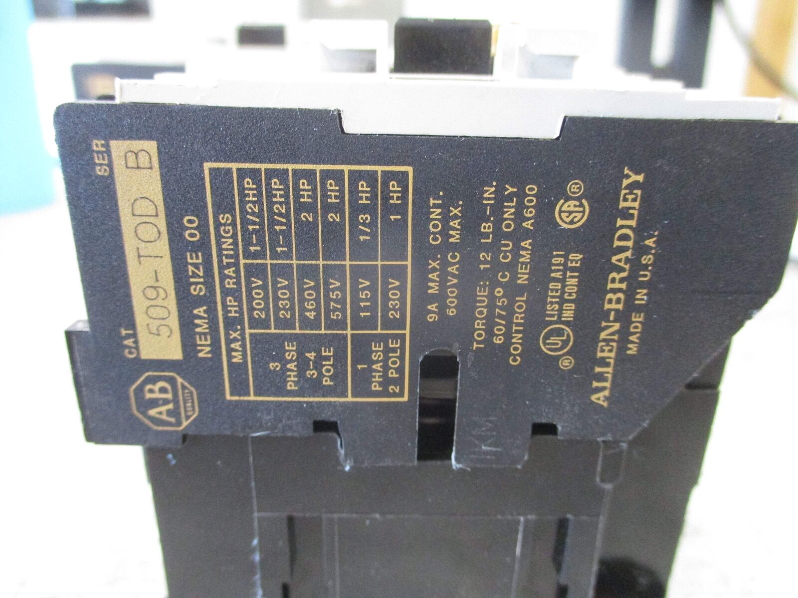 Allen-Bradley Size 00 Contactor 509-TOD Ser. B 120V Coil 9A 600V *Lot of 2* Used
