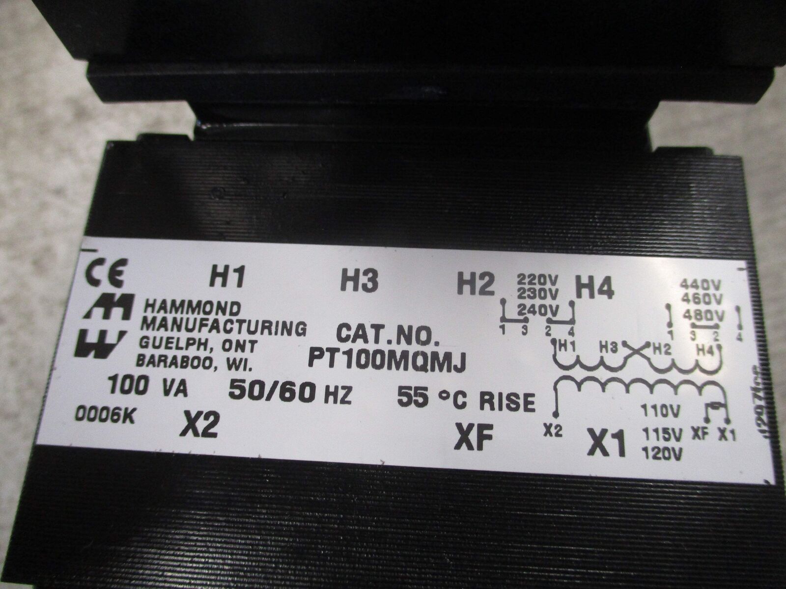 Hammond Transformer PT100MQMJ 100VA Pri: 240/480V Sec: 120V 50/60Hz Used