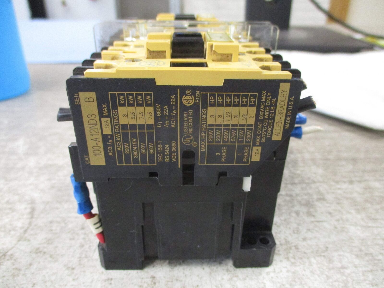 Allen-Bradley Reversing Contactor 100-A12ND3 Ser. B 120V Coil 12A 600V Used