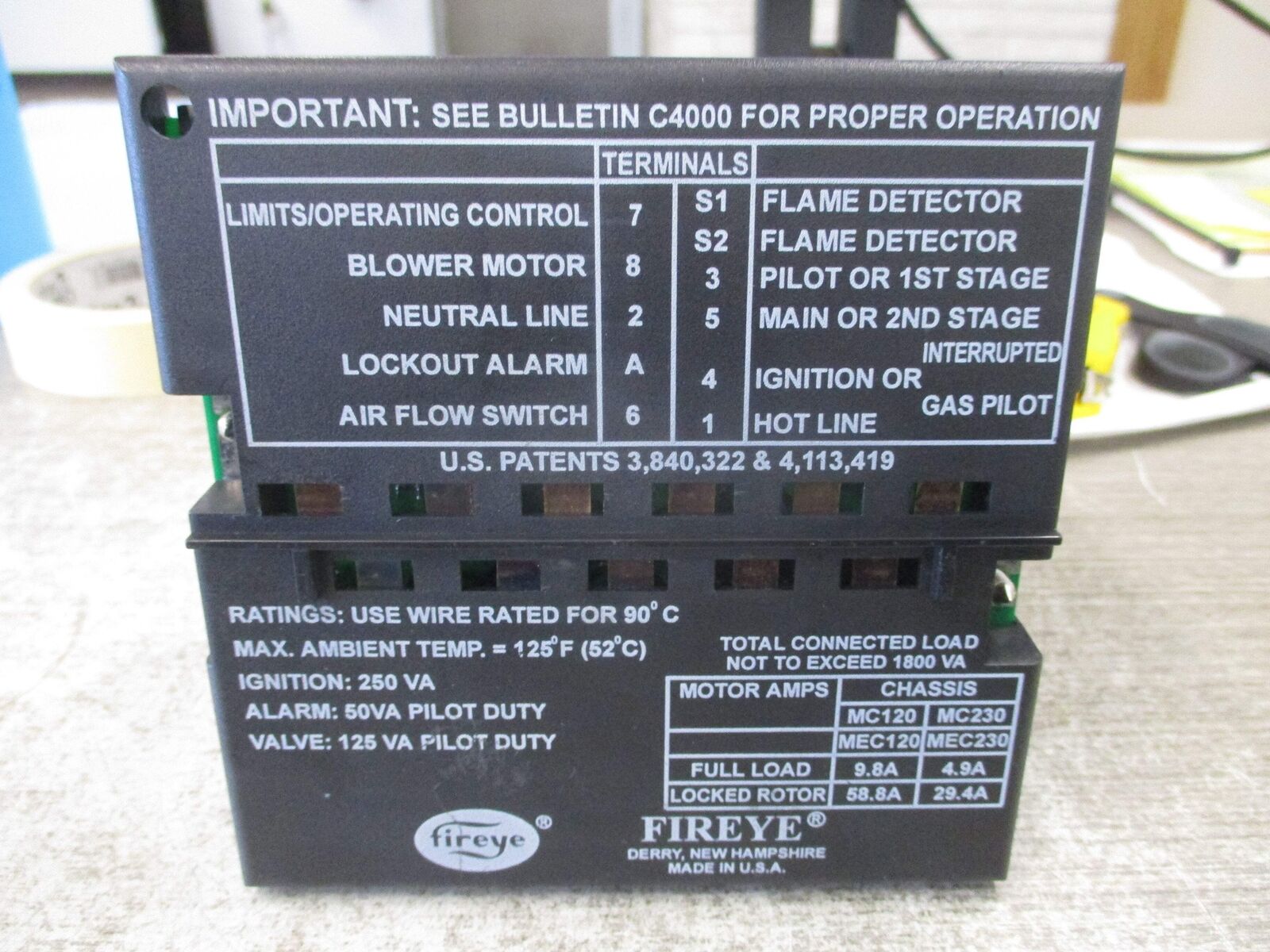 Fireye Chassis MEC120D 120V 50/60Hz Used