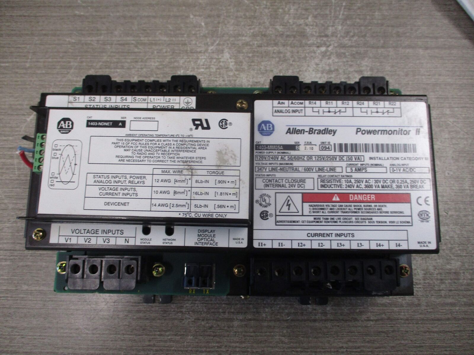 Allen-Bradley Powermonitor II Power Meter 1403-MM05A Ser. B FRN: 2.10 W/1403-NDN