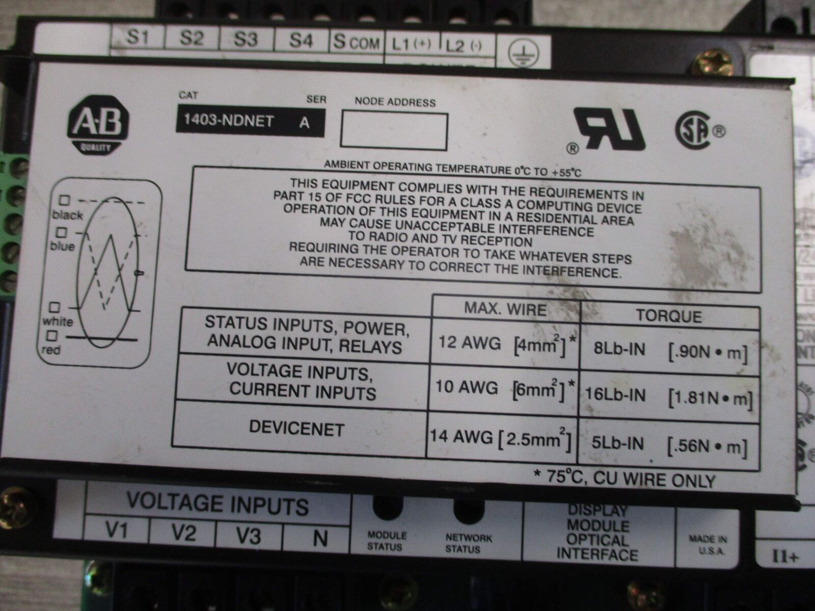 Allen-Bradley Powermonitor II Power Meter 1403-MM05A Ser. B FRN: 2.10 W/1403-NDN