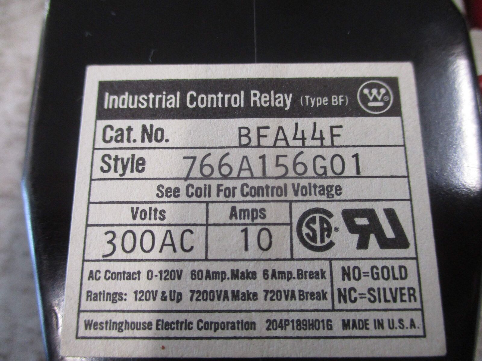 Westinghouse Control Relay BFA44F Style 766A156G01 120V Coil 10A 300V Used