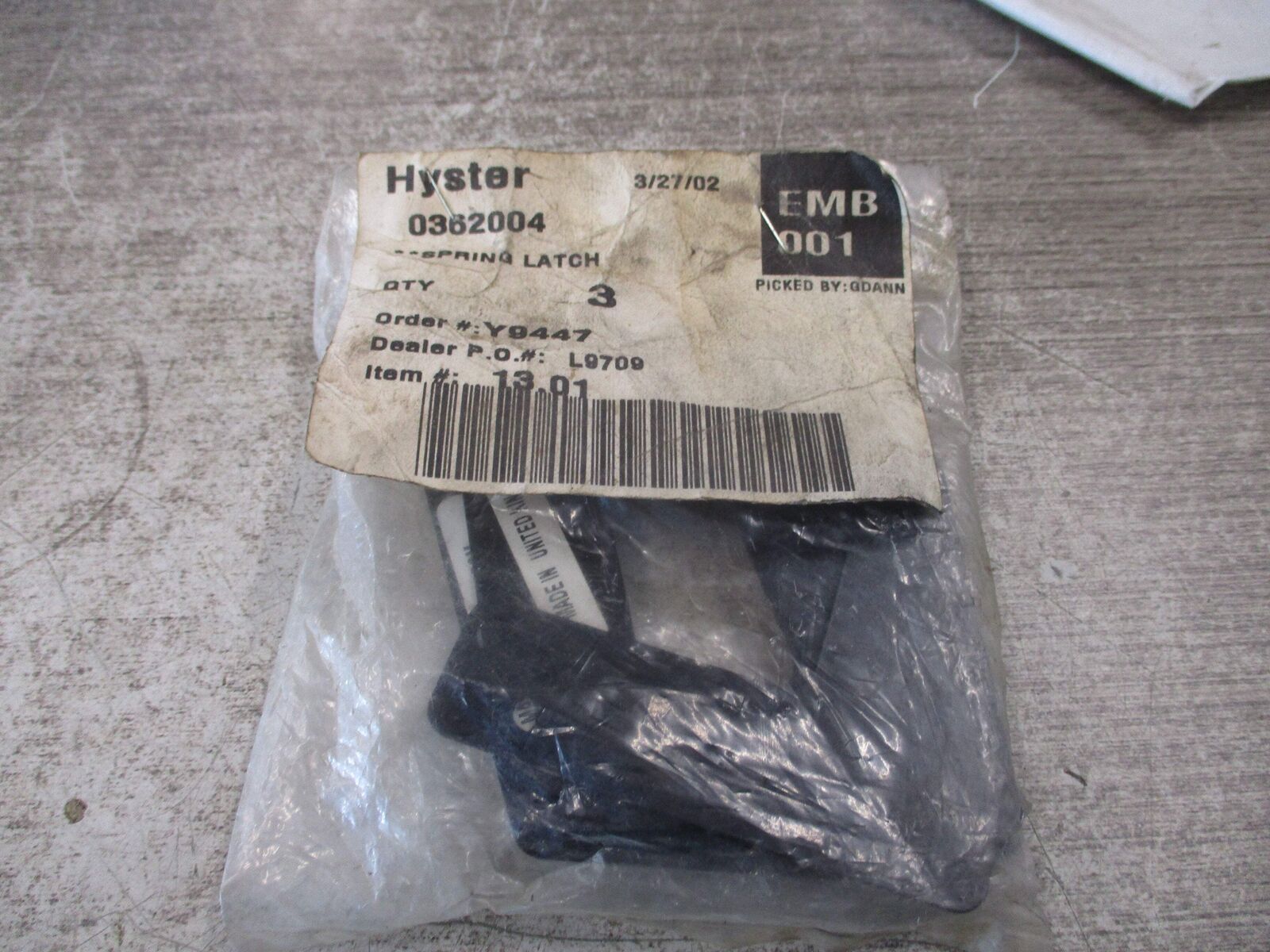 Hyster Spring Latch 0362004 *Bag of 3* New Surplus