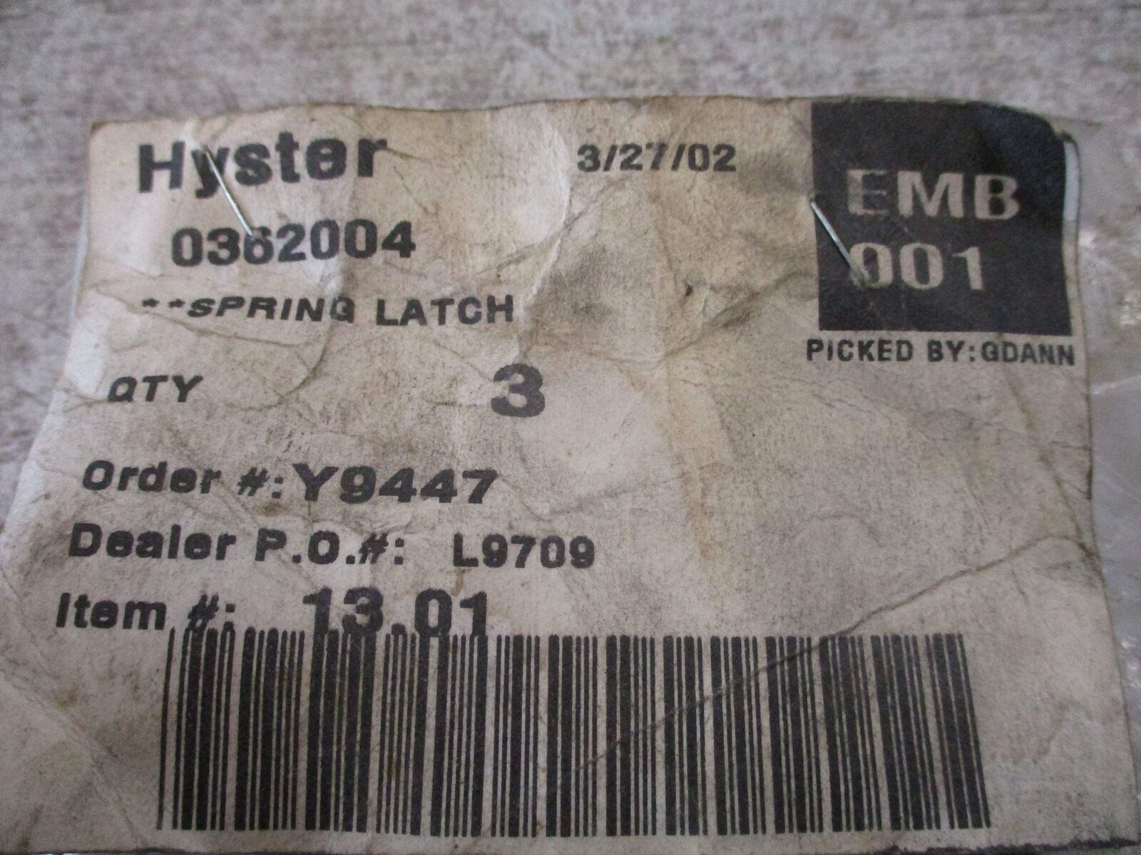 Hyster Spring Latch 0362004 *Bag of 3* New Surplus