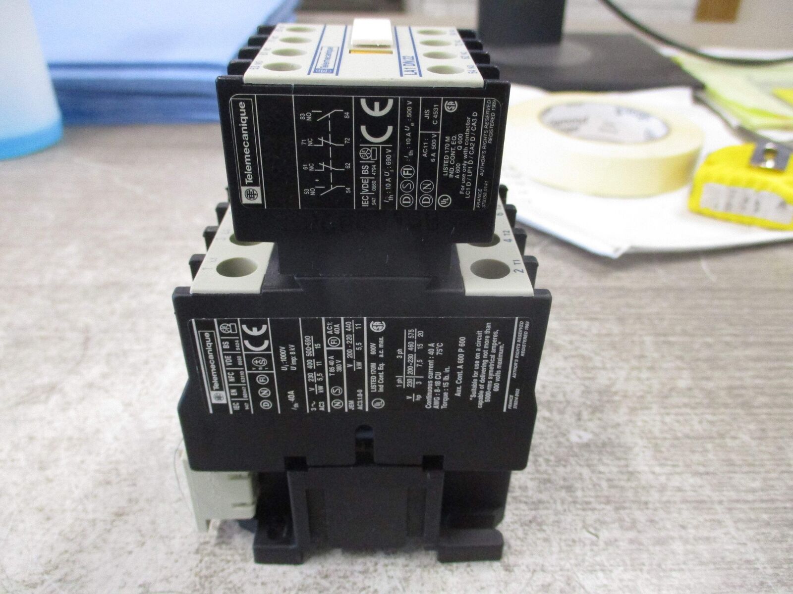 Telemecanique Contactor LC1 D2510 120V Coil 40A 600V (1) Aux Contact Block (1) S
