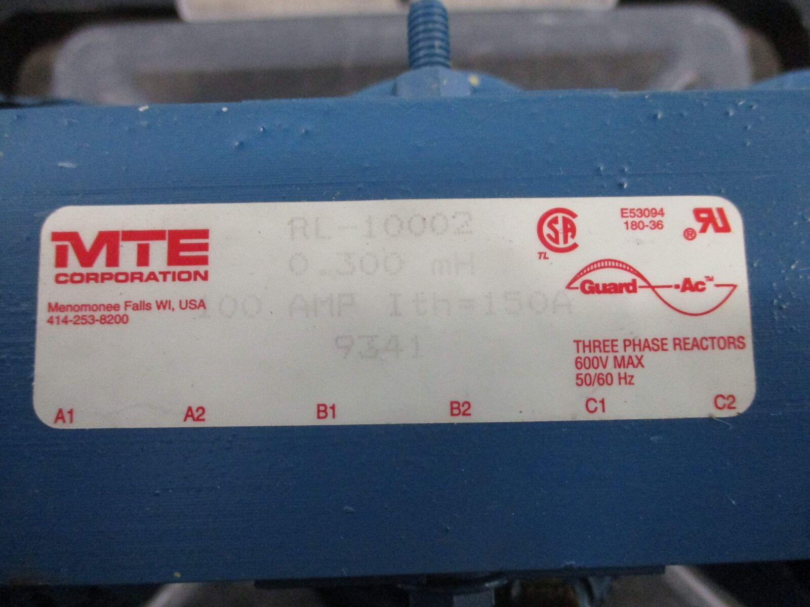 MTE 3Ph Line Reactor RL-10002 0.300mH 100A 600V 50/60Hz Used