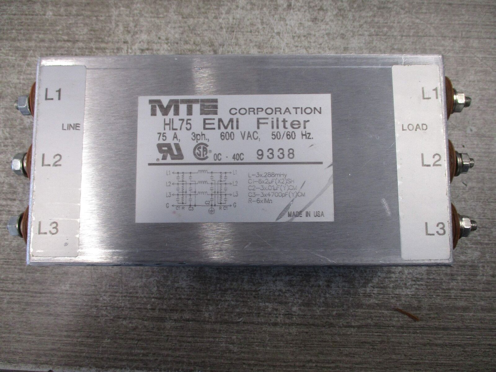 MTE EMI Filter HL75 75A 3Ph 600V 50/60Hz Used