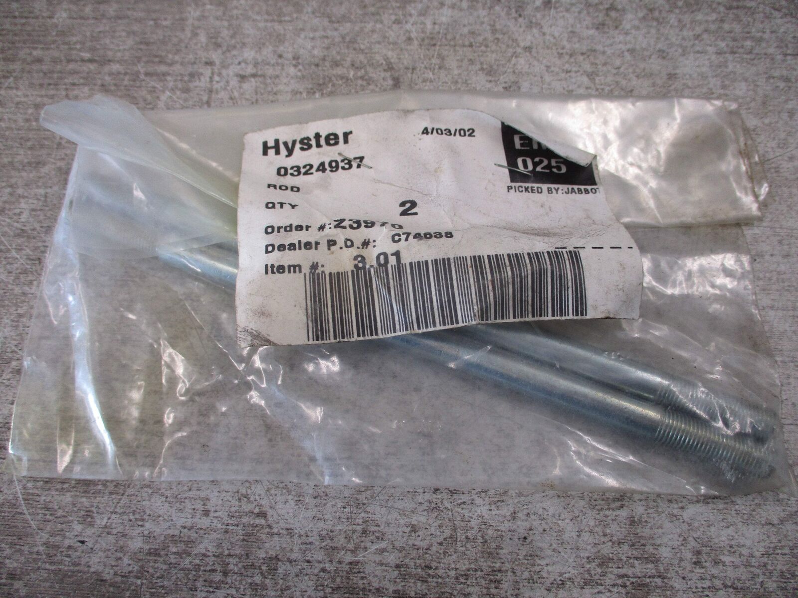 Hyster Rod 0324937 *Lot of 2* *No Box* New Surplus