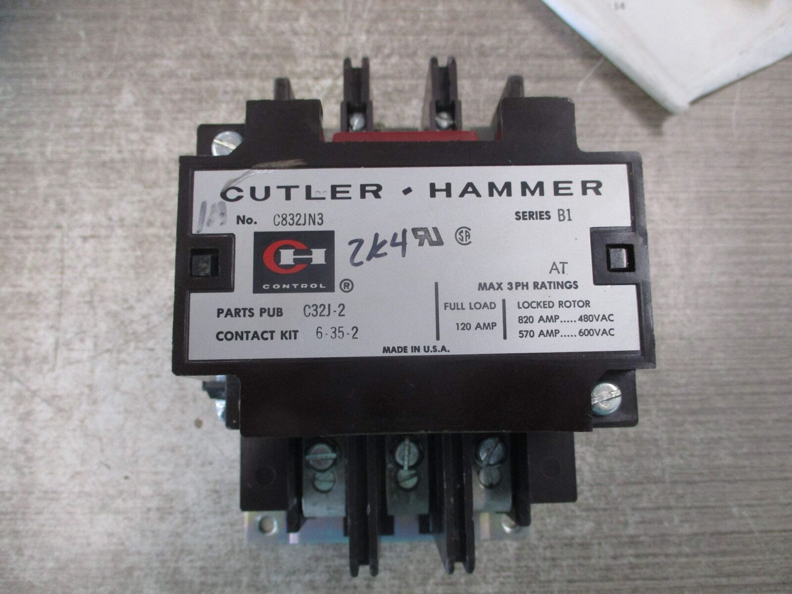 Cutler-Hammer Contactor C832JN3 Ser. B1 120V Coil 120A 600V 3P Used