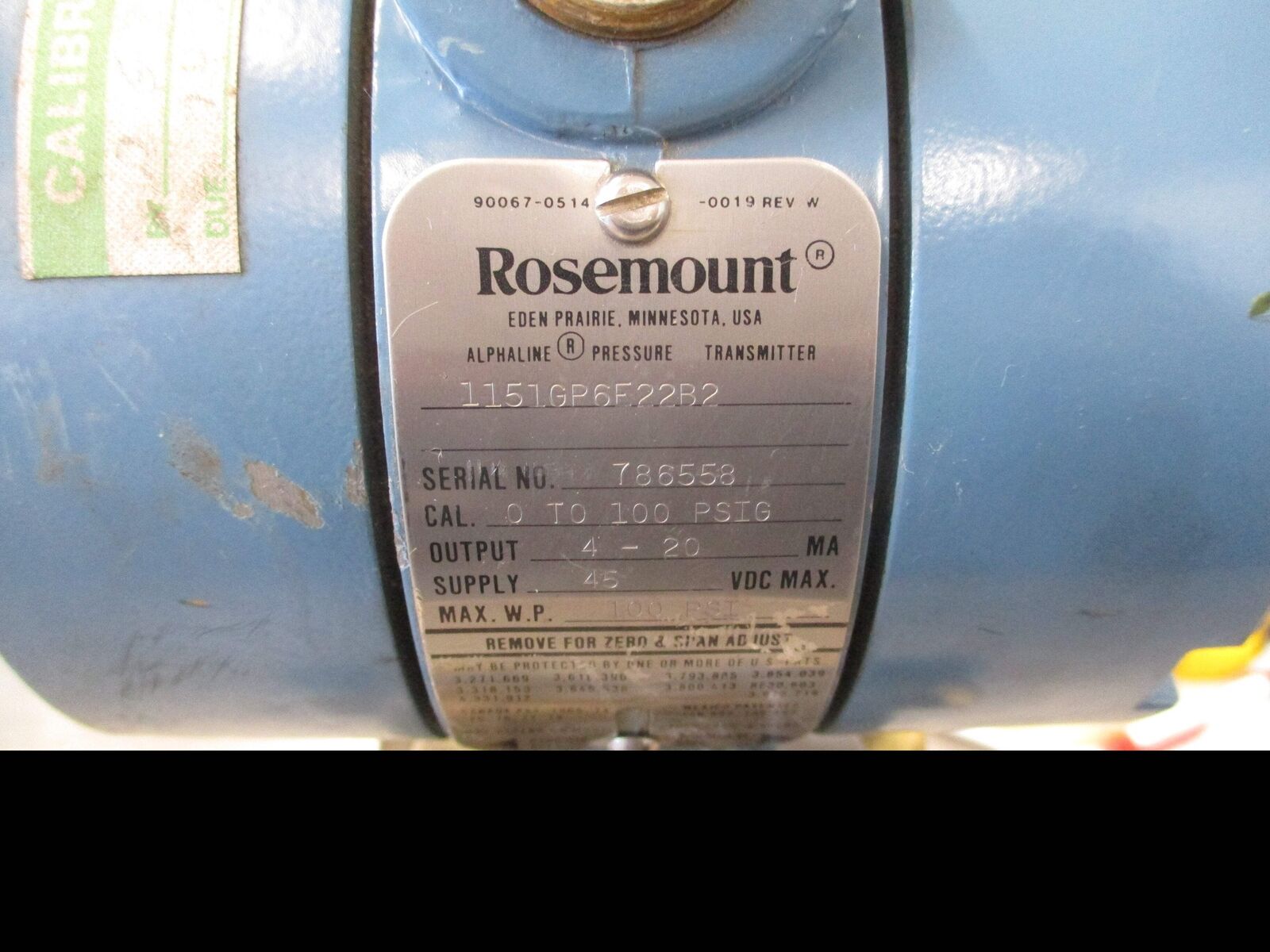 Rosemount Alphaline Pressure Transmitter 1151GP6E22B2 0-100 PSIG Output: 4-20mA